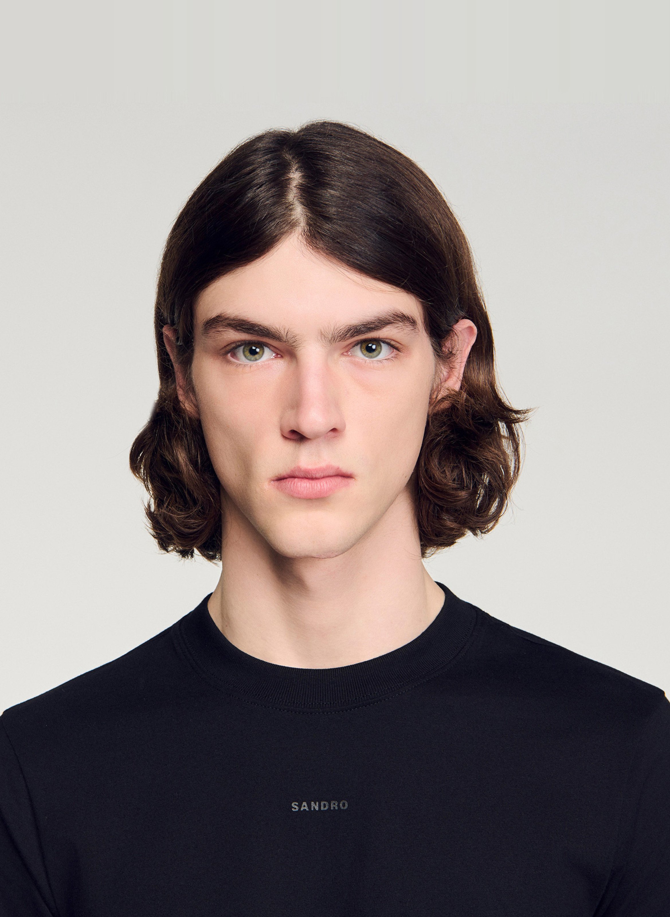 Tee-shirt col rond en coton SANDRO Noir