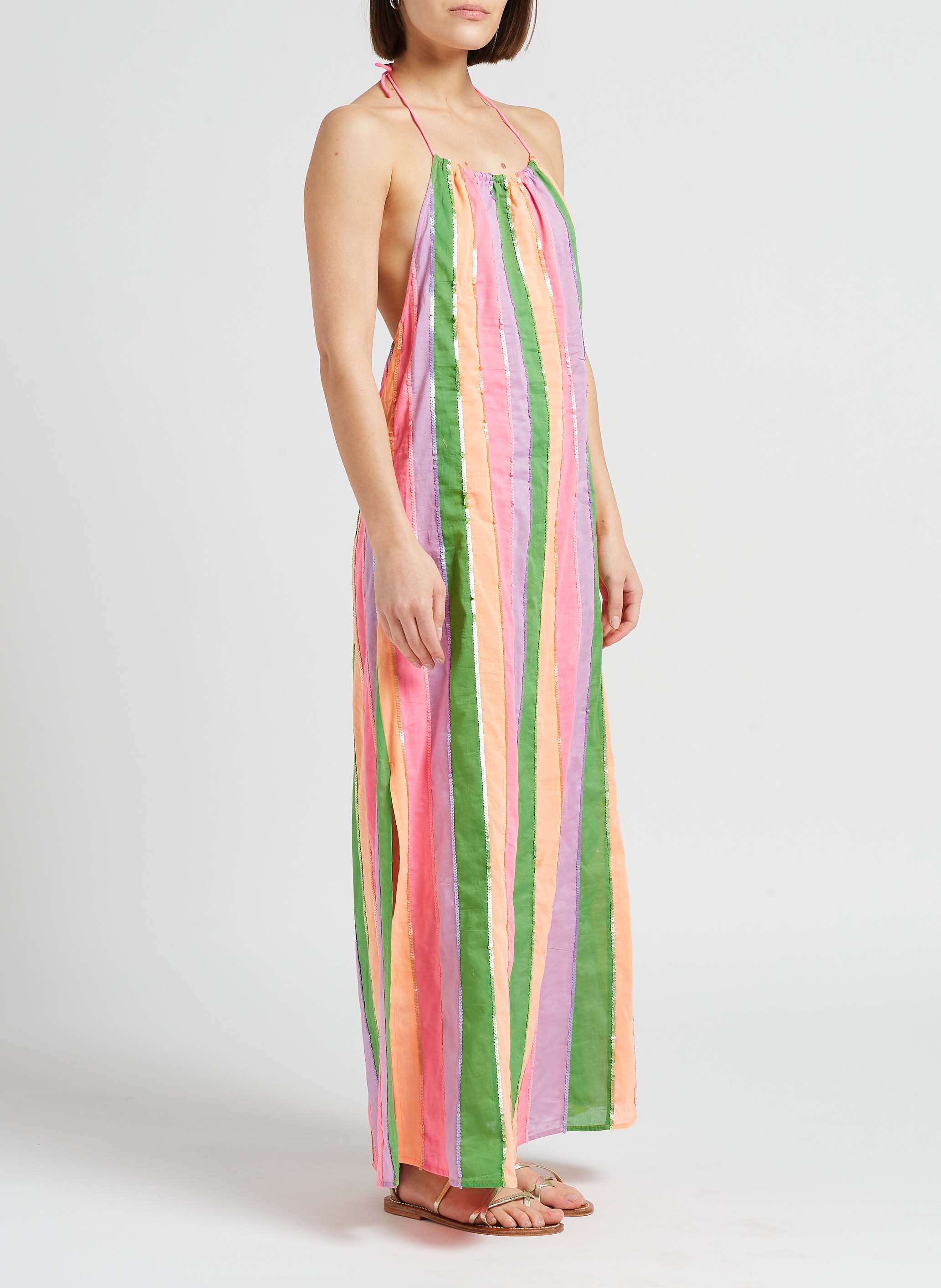 Halflange, gestreepte jurk van katoen met ronde hals SUNDRESS Veelkleurig