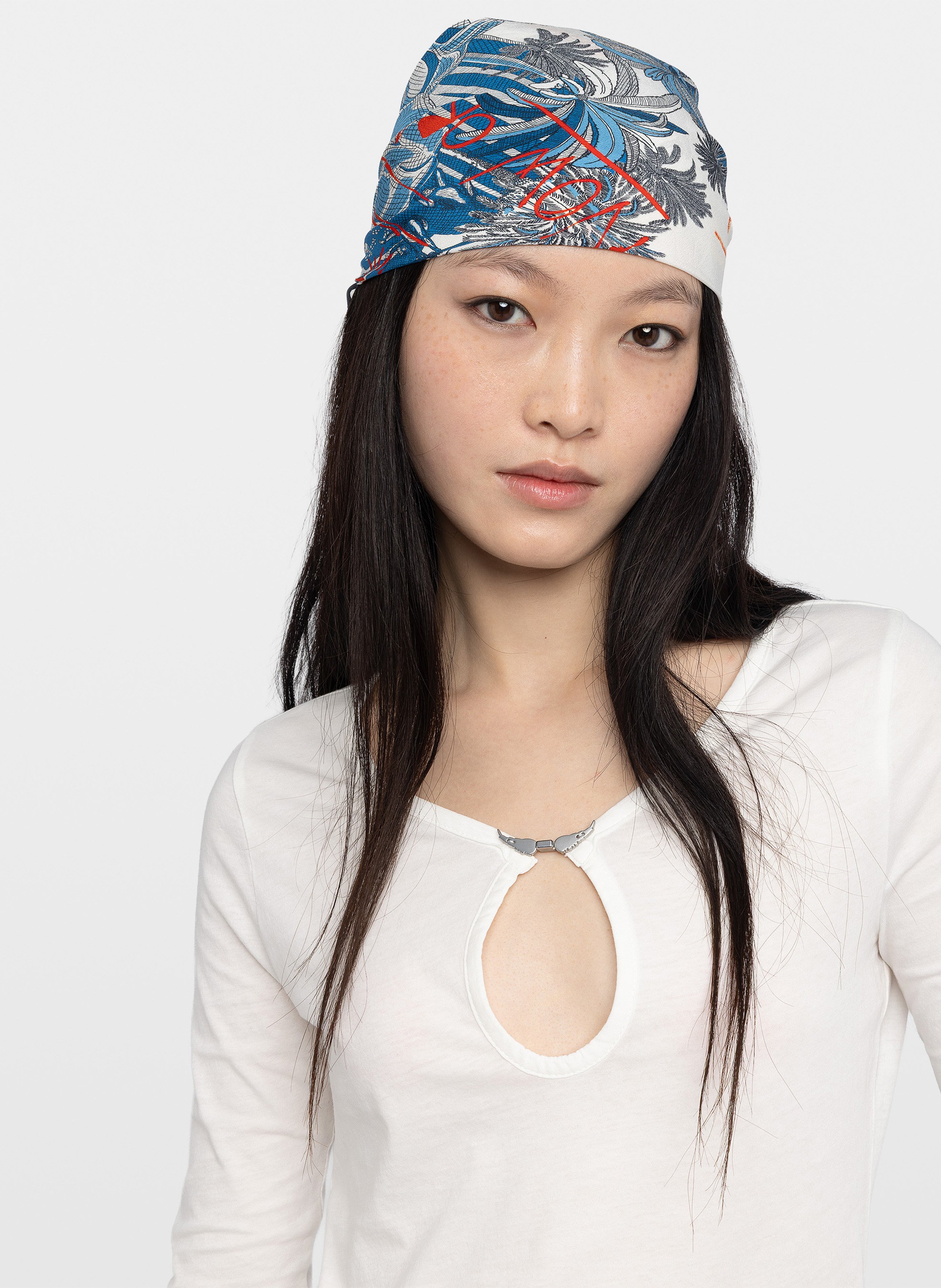 T-Shirt mit Tunika-Kragen und dekorativer Brosche ZADIG&VOLTAIRE Weiss