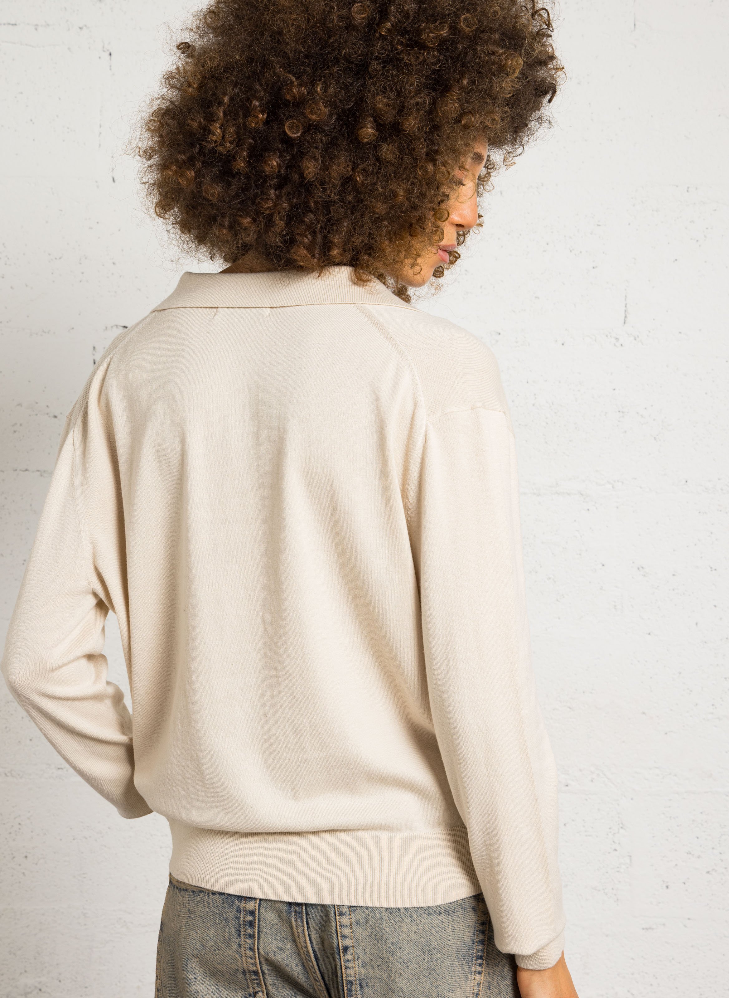 Pull oversize col V en coton mélangé JC SOPHIE Beige