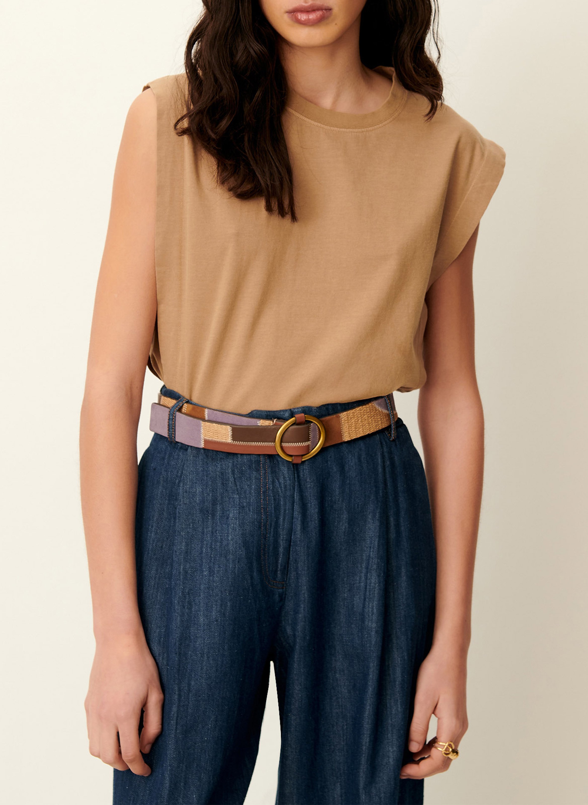 Katoenen T-shirt met ronde hals SESSUN Beige