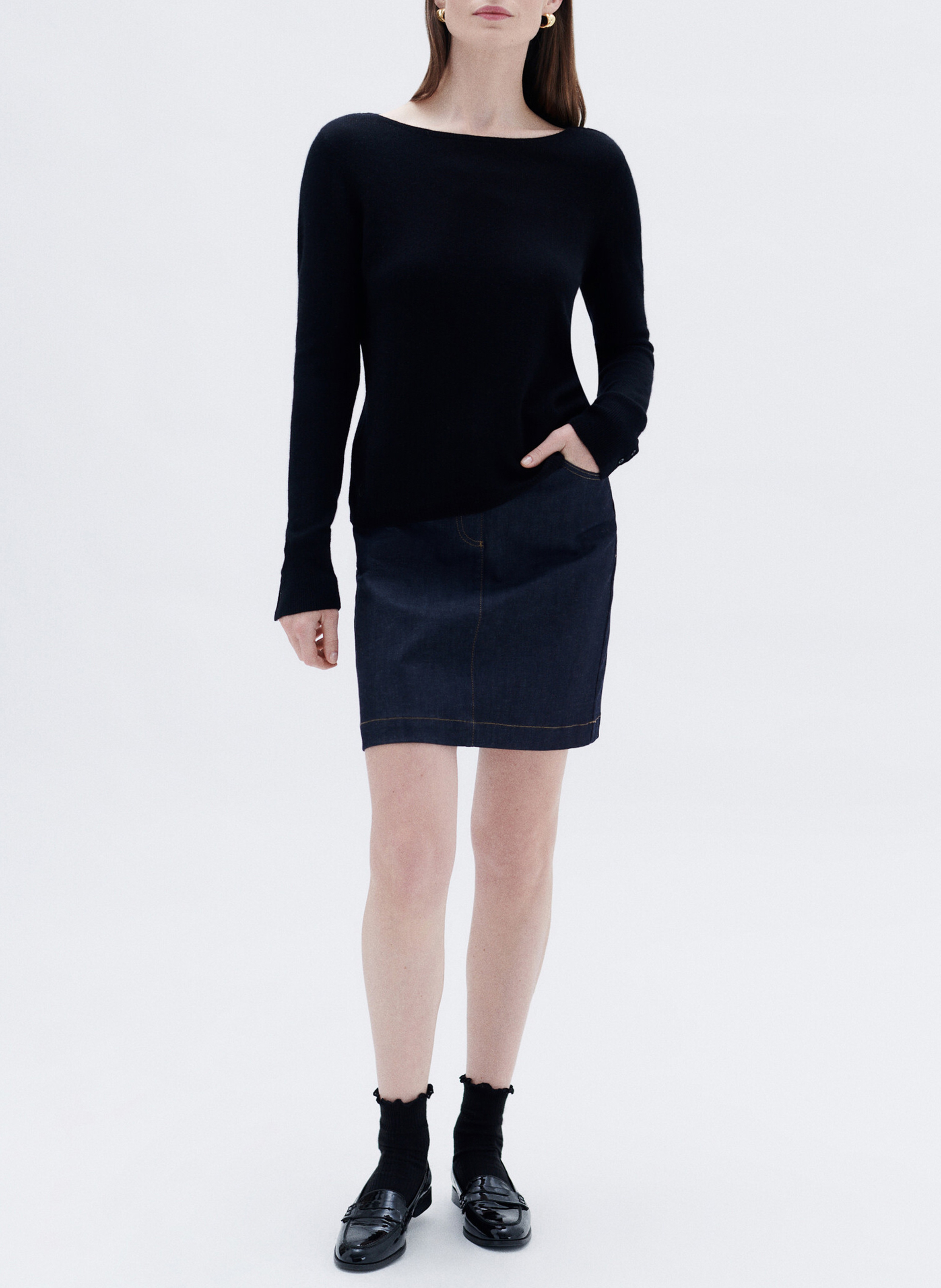 Pull en cachemire col bateau CAROLL Noir