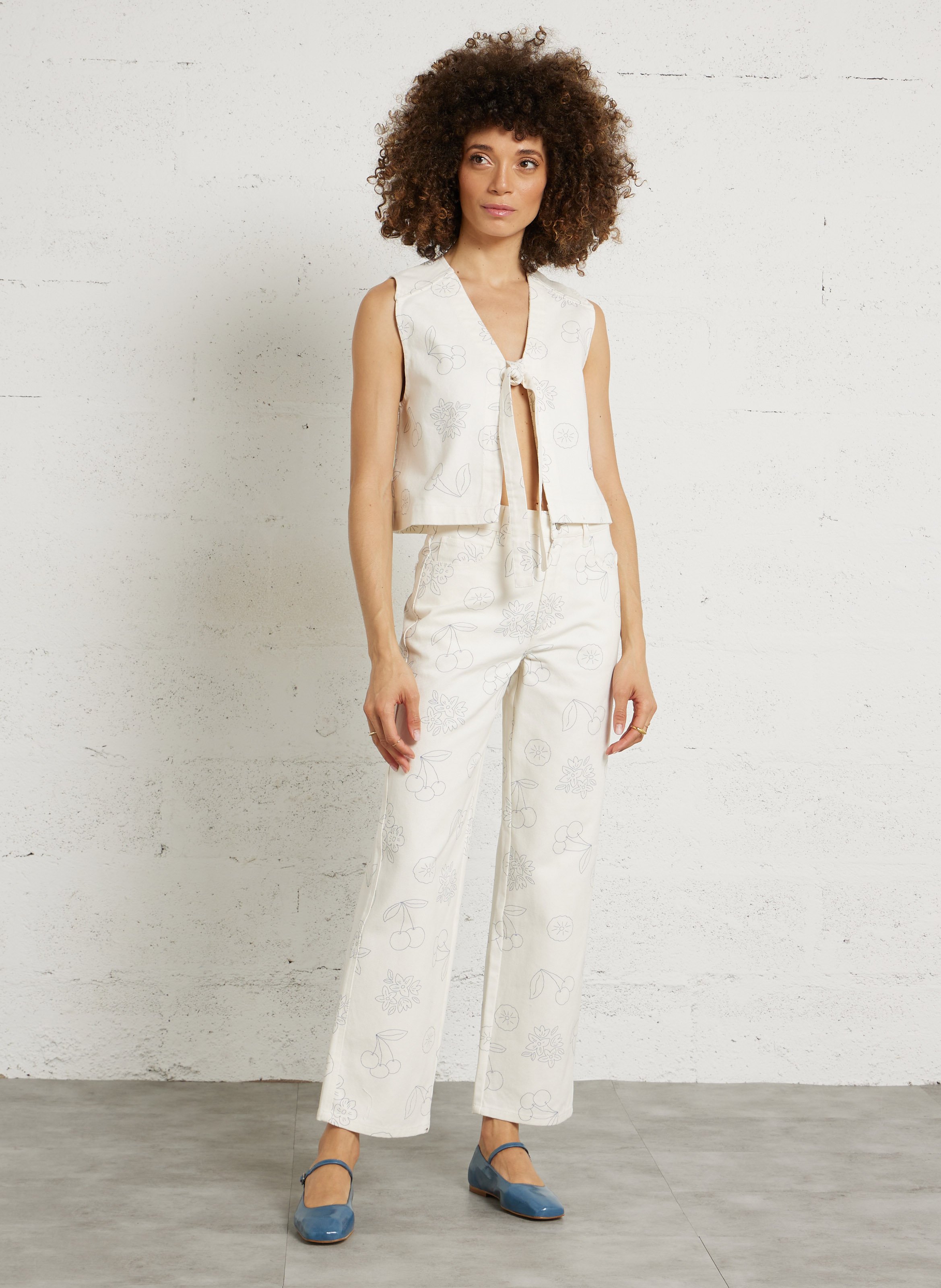 Jean droit en coton imprimé THE TINY BIG SISTER Blanc