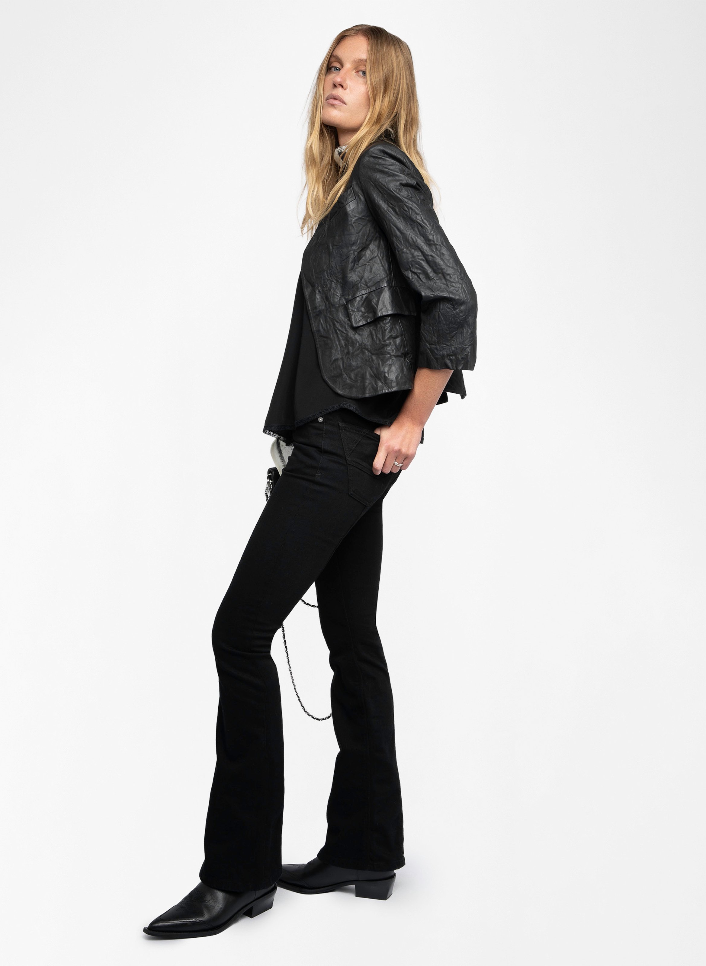 Crinkled leather jacket with high collar ZADIG&VOLTAIRE Black