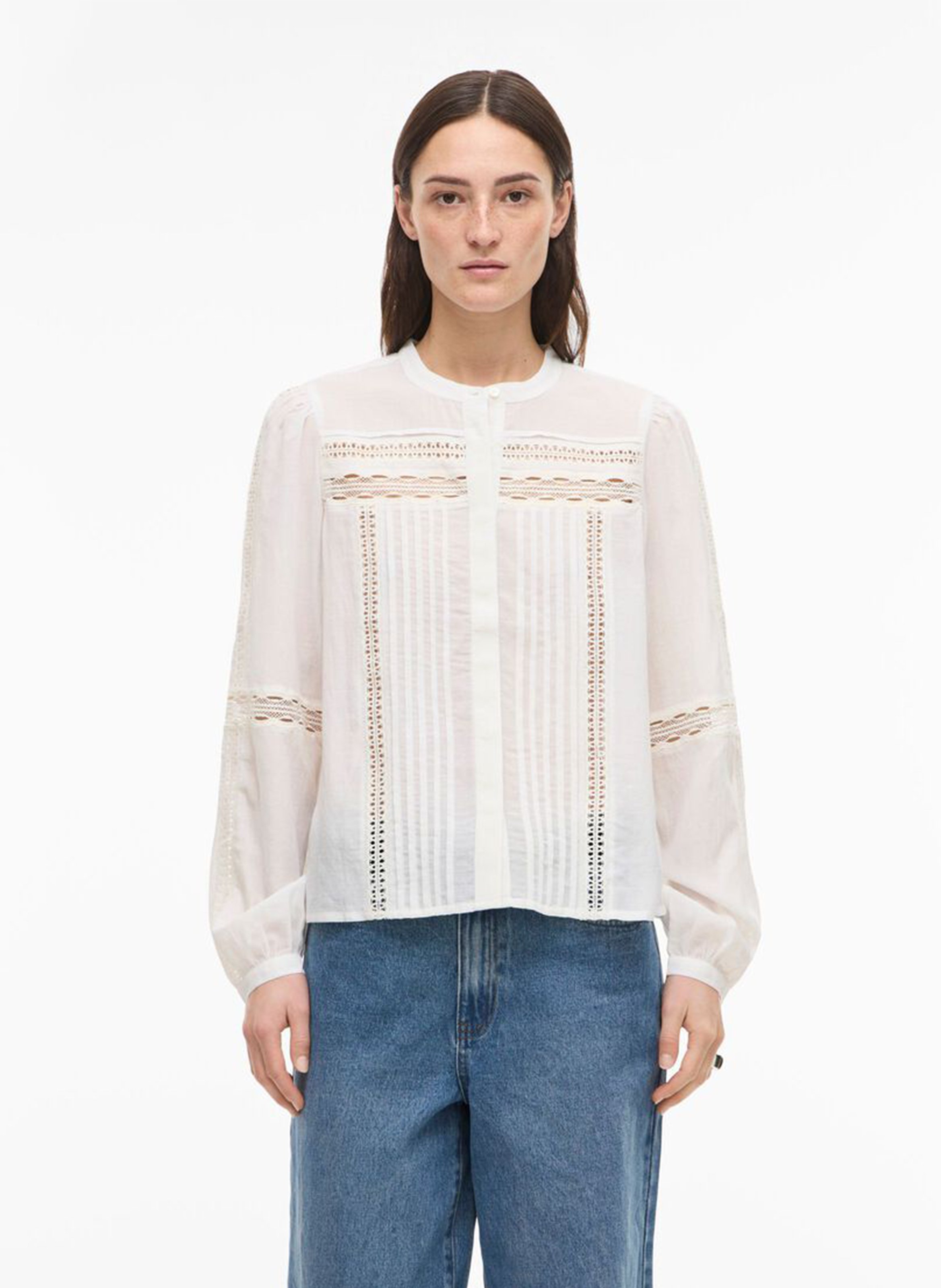 Chemise droite col rond en dentelle ROUGE EDIT Beige