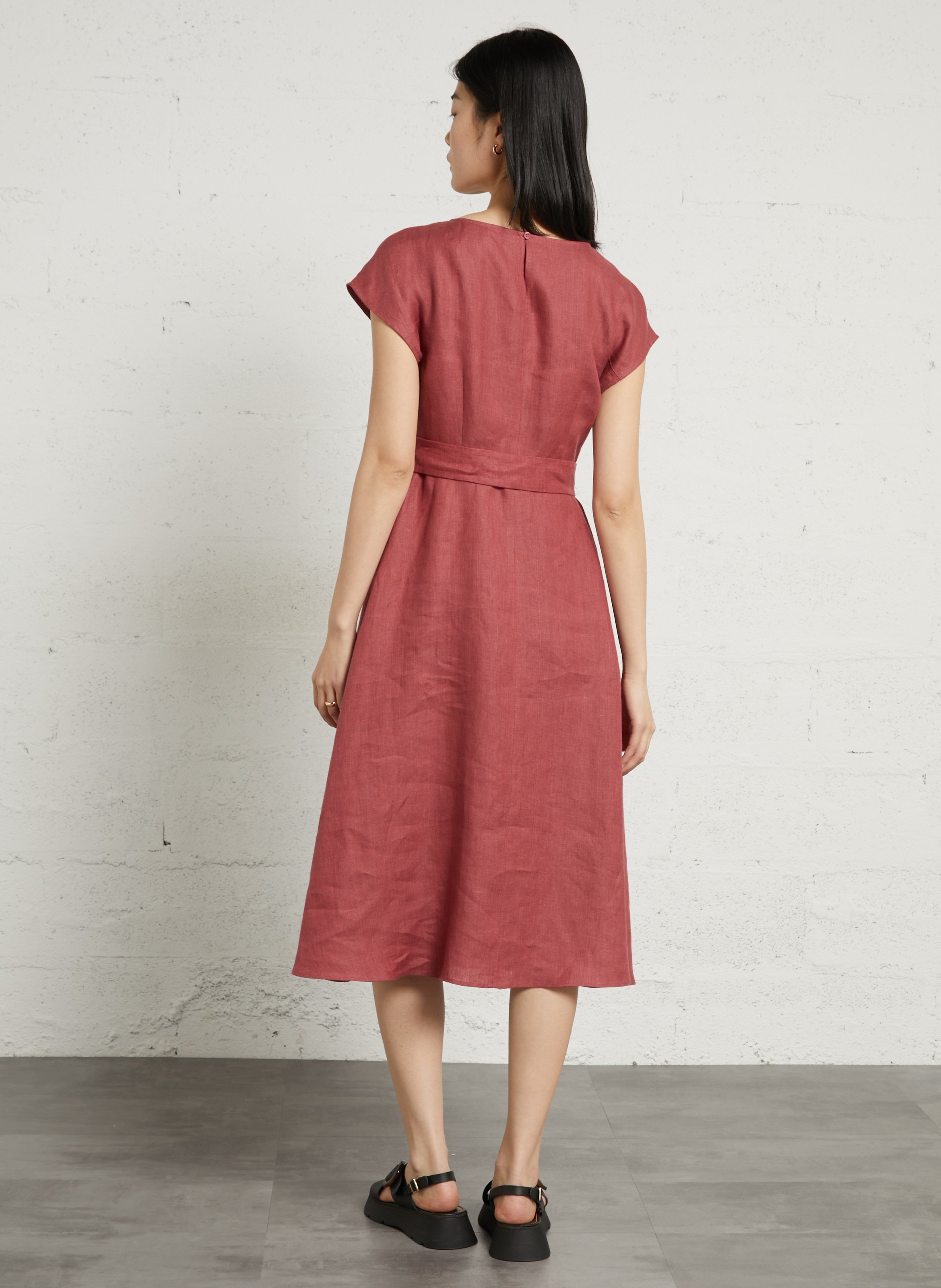 Midi-Kleid aus Leinen mit Rundhalsausschnitt MAX MARA WEEK END Rot