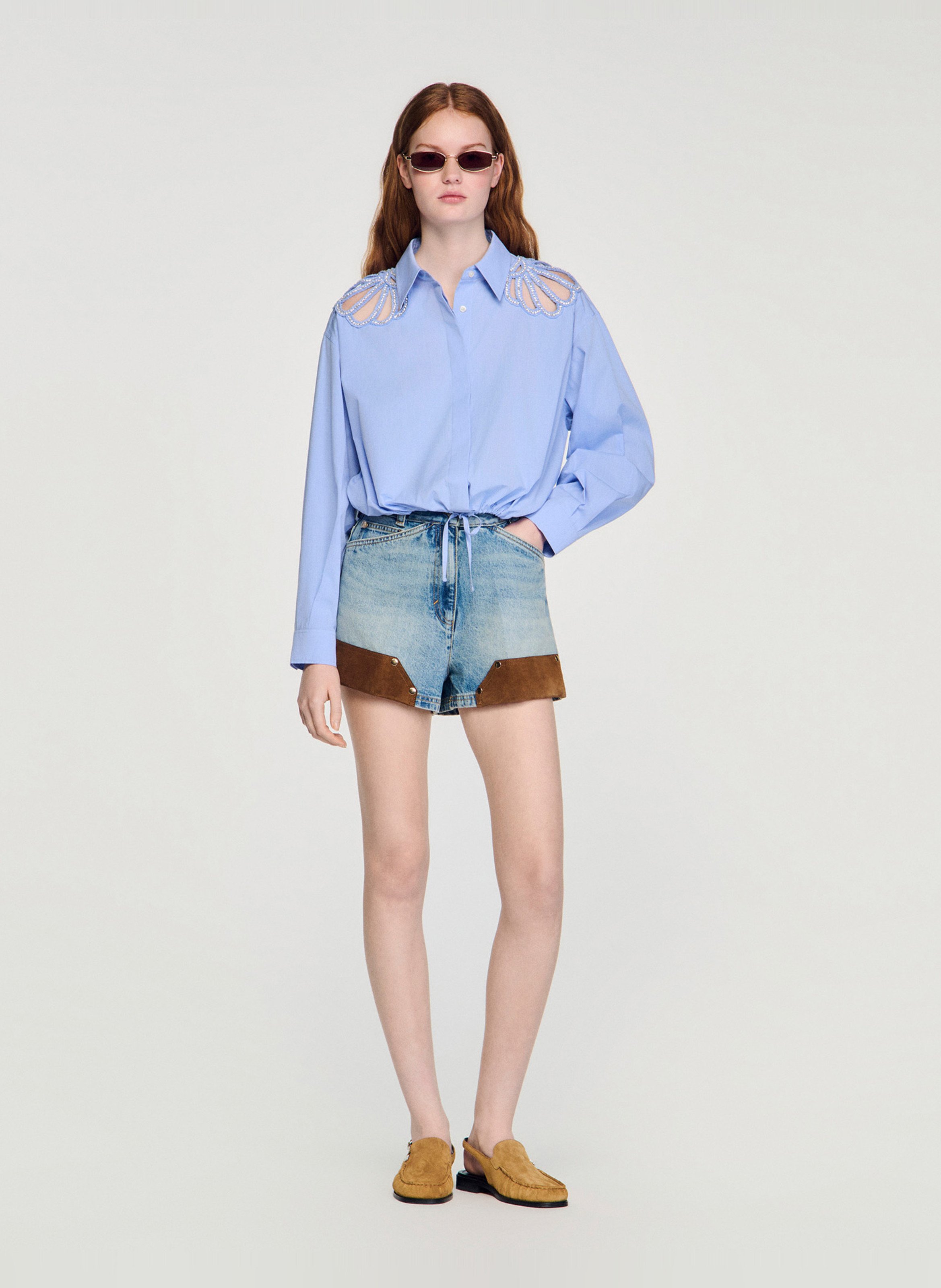 Chemise en coton col classique SANDRO Bleu