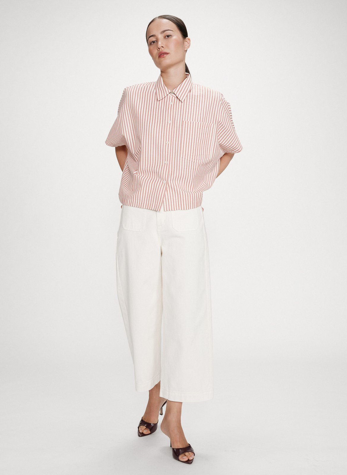 Cotton and linen shirt with classic collar GRACE ET MILA Pink