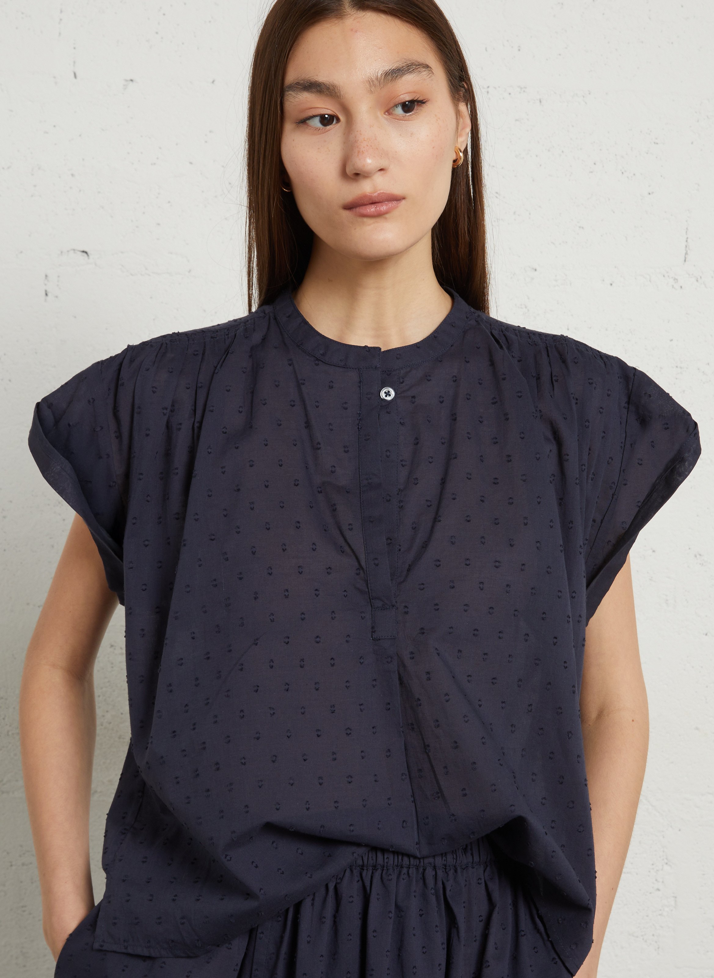 Bestickte Bluse mit Rundhalsausschnitt aus Baumwolle RAE ANTWERP Blau