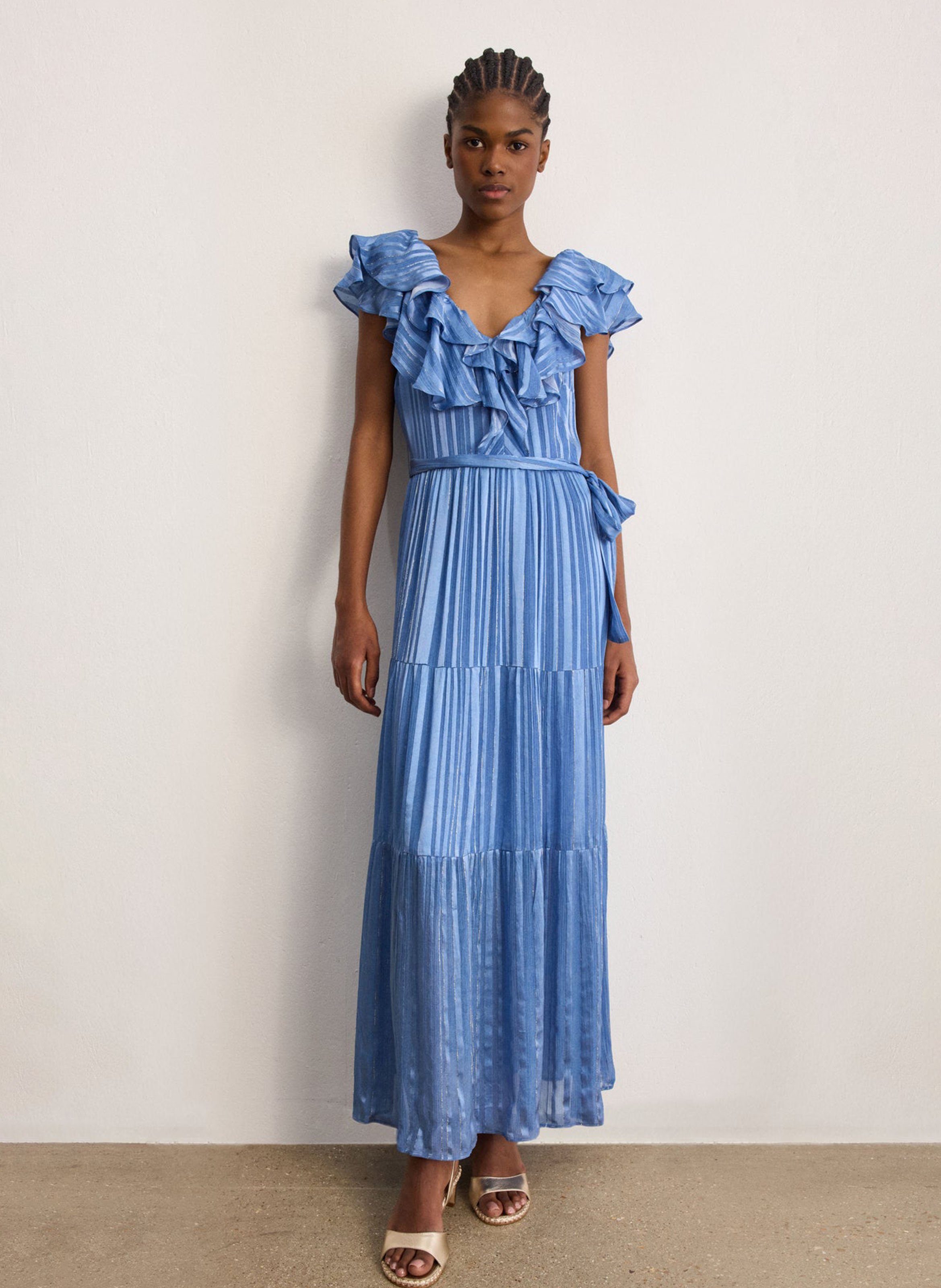 Striped ruffled maxi dress PABLO Blue
