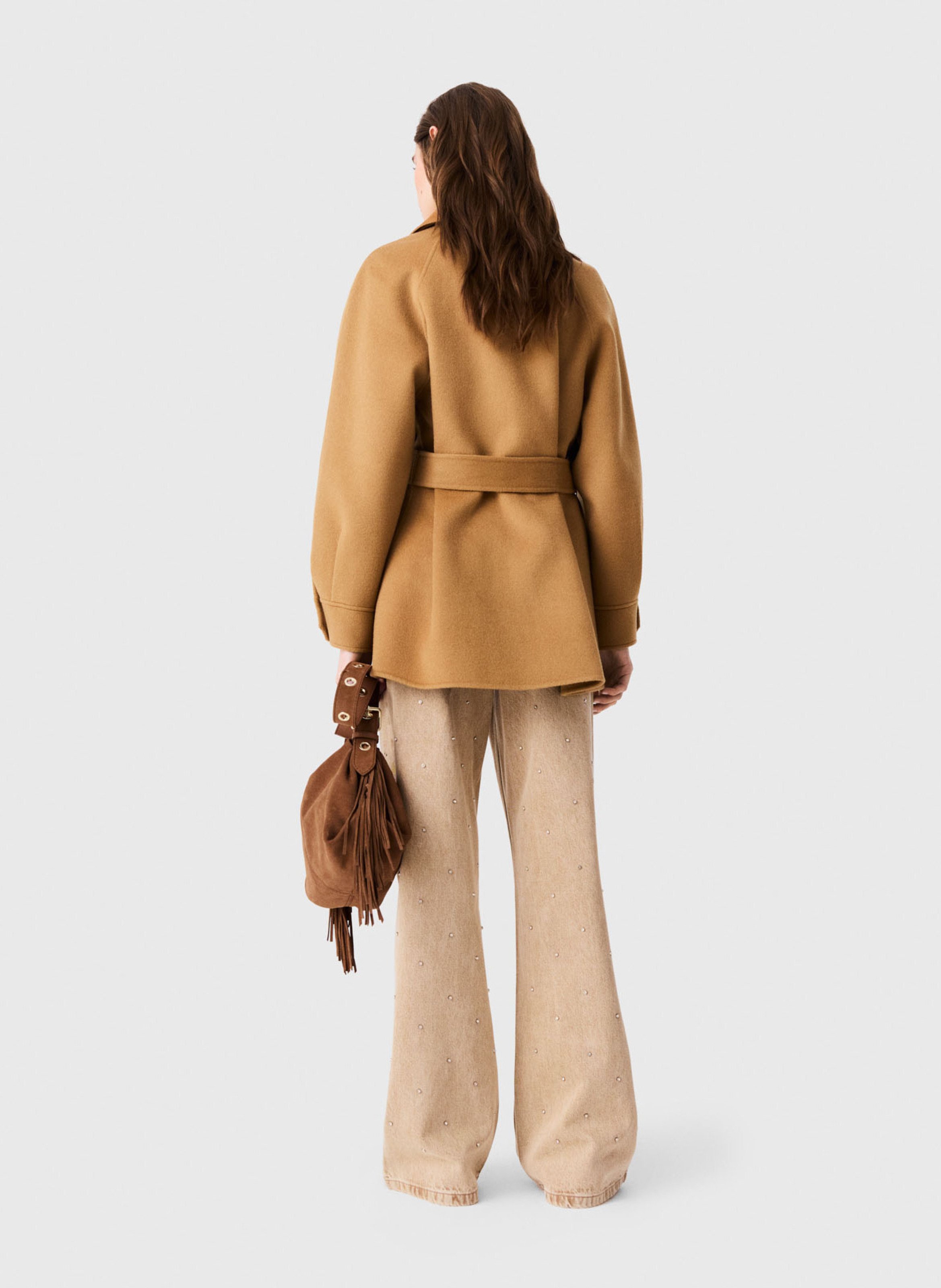 Manteau en laine ceinturée MAJE Beige
