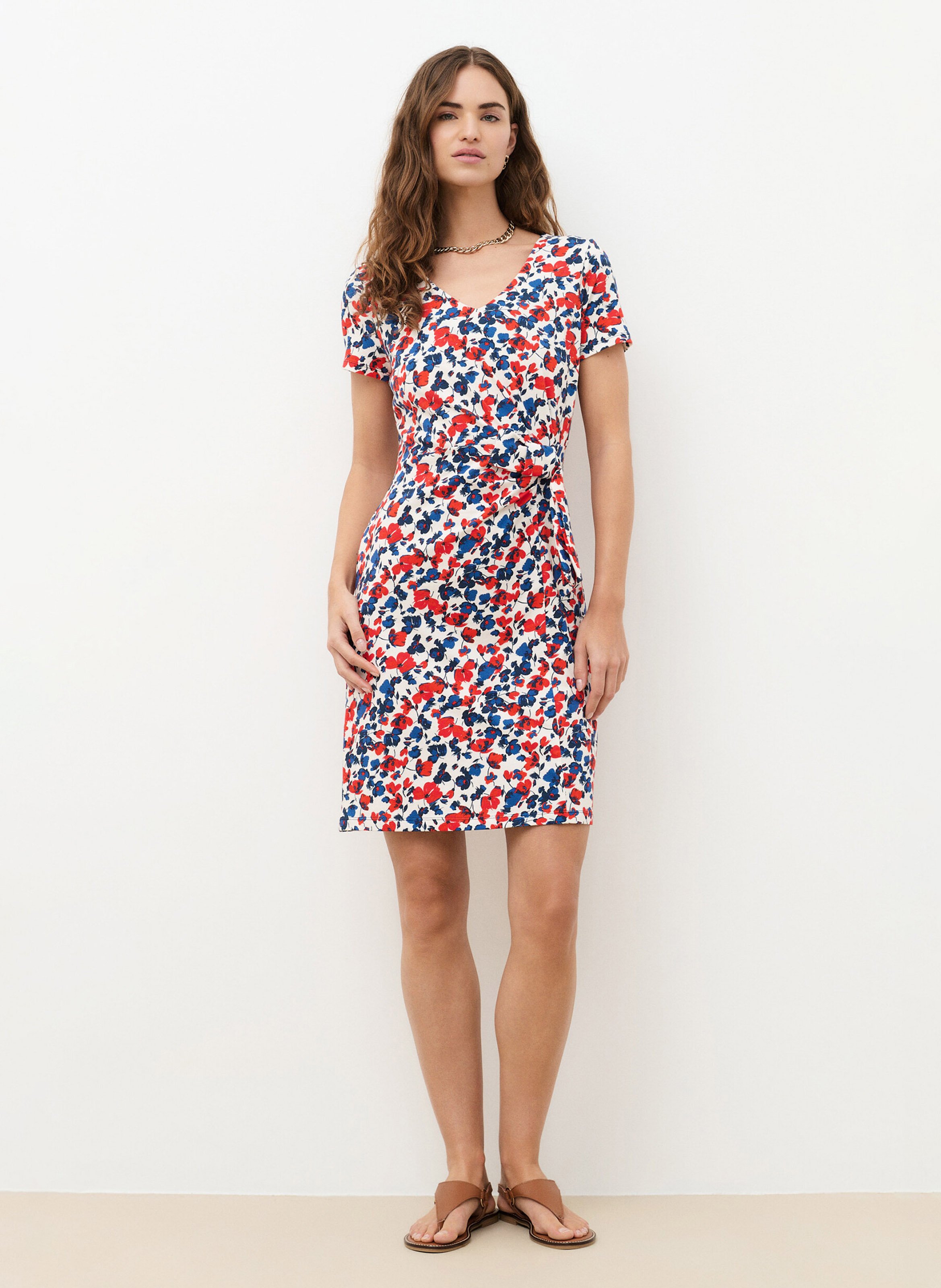 Short fitted cotton-mix dress CAROLL Beige