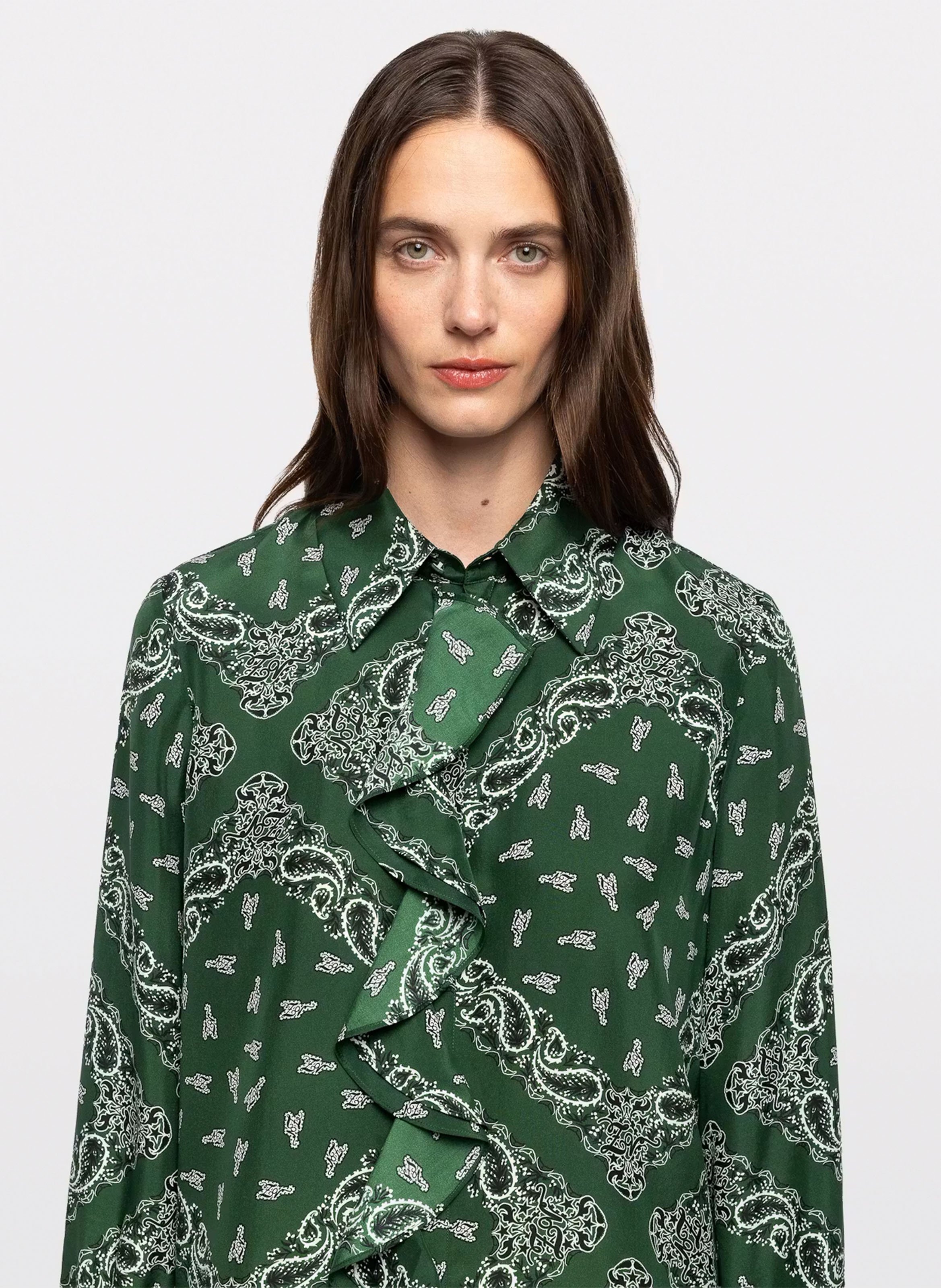 Short dress with classic collar in printed silk ZADIG&VOLTAIRE Green