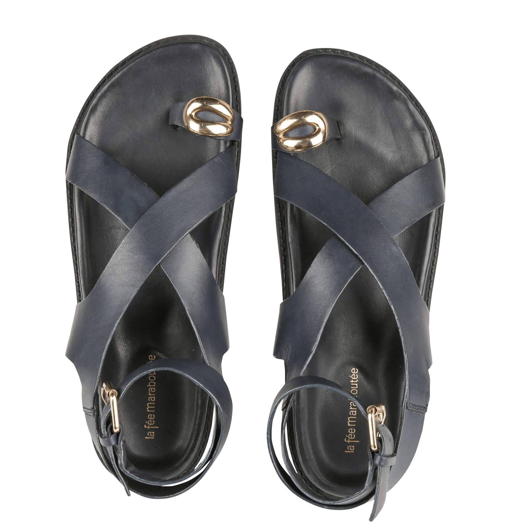 Sandales plates en cuir LA FEE MARABOUTEE Bleu