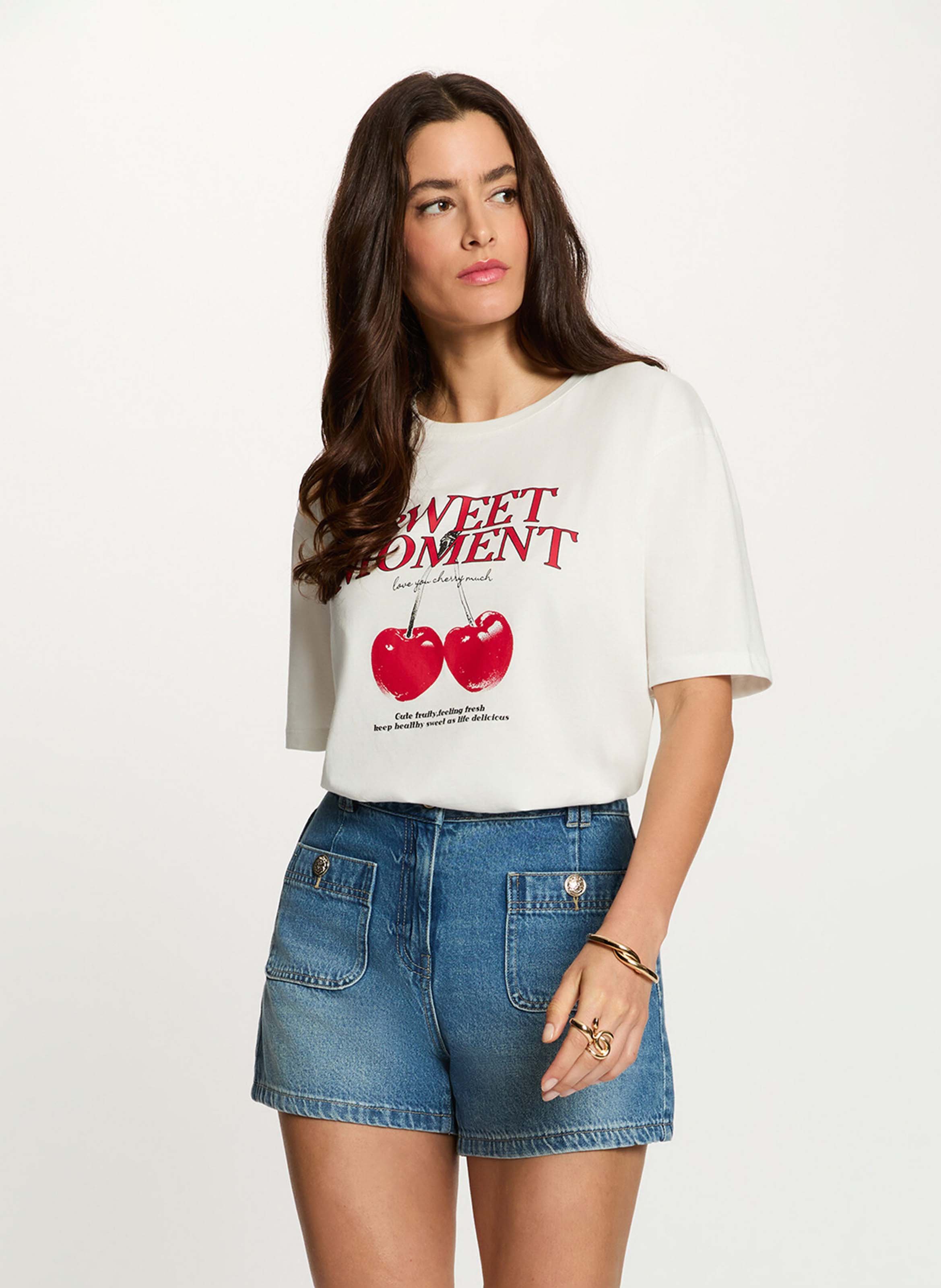 Tee-shirt col rond en coton MORGAN Blanc