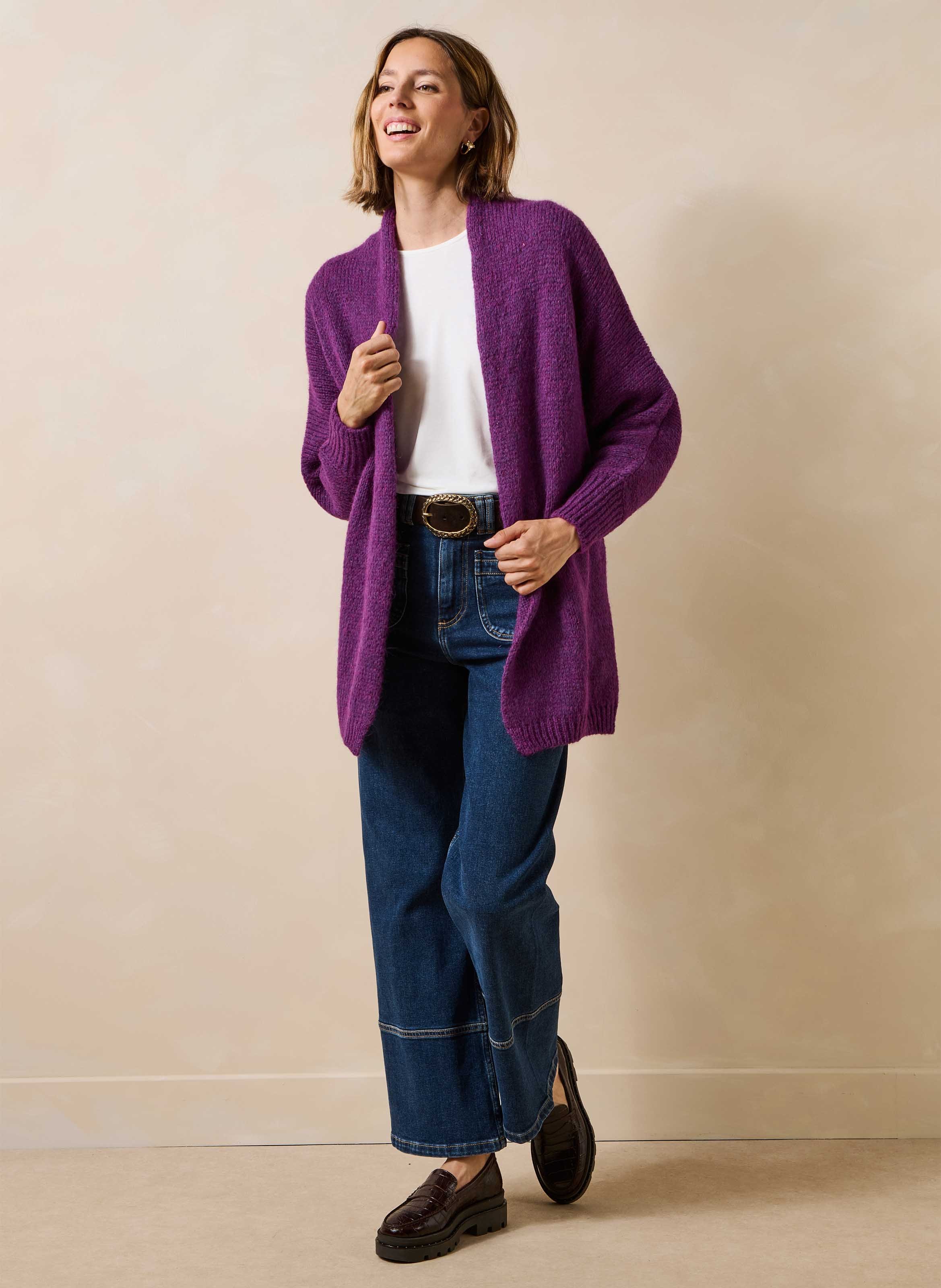 Halflange vest in glinsterende breiwerk LA FEE MARABOUTEE Violet