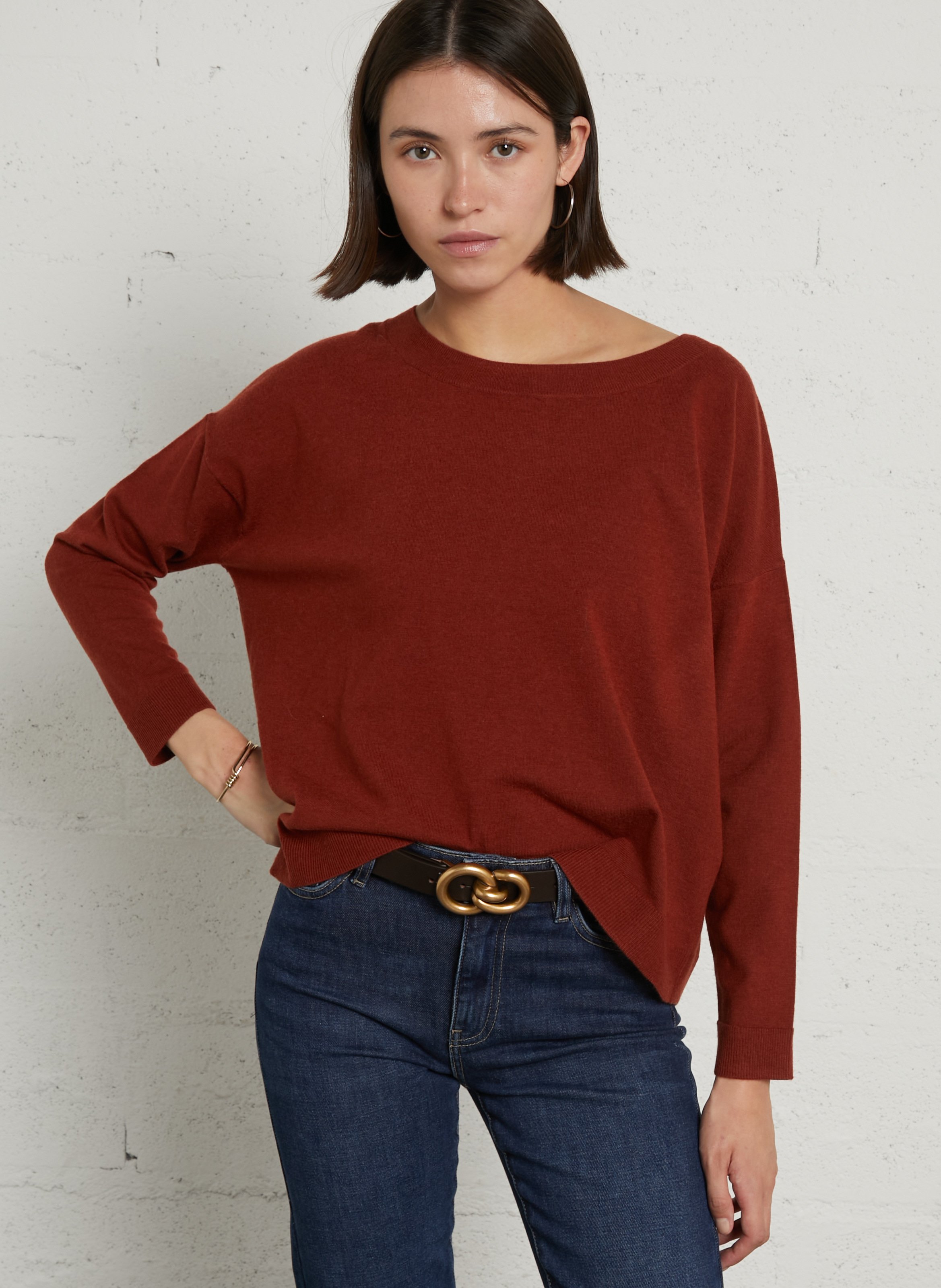 Loose-fit mixed-knit boat-neck sweater MAISON 123 Red
