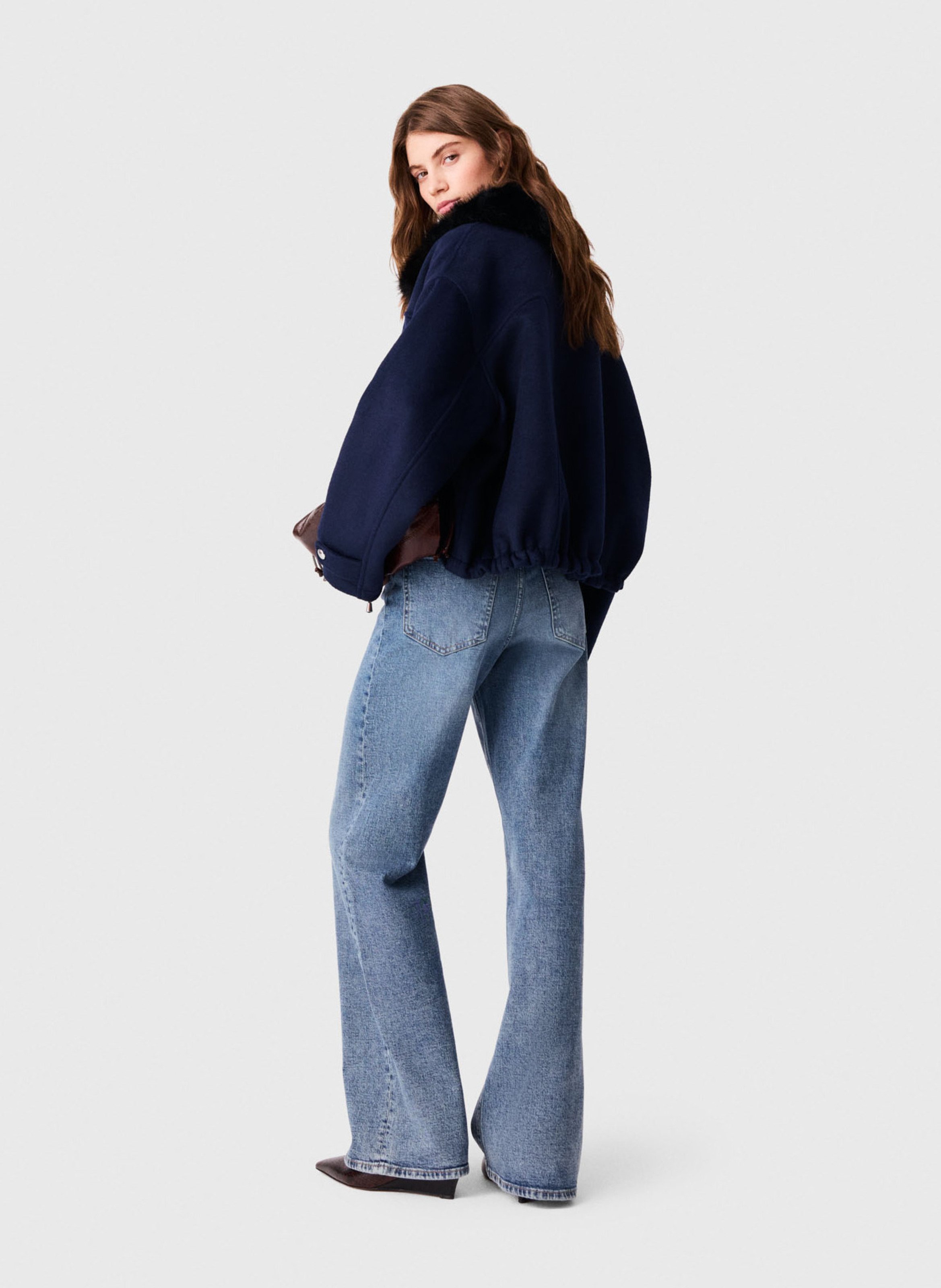 Rechte jas met synthetische bontkraag MAJE Blauw
