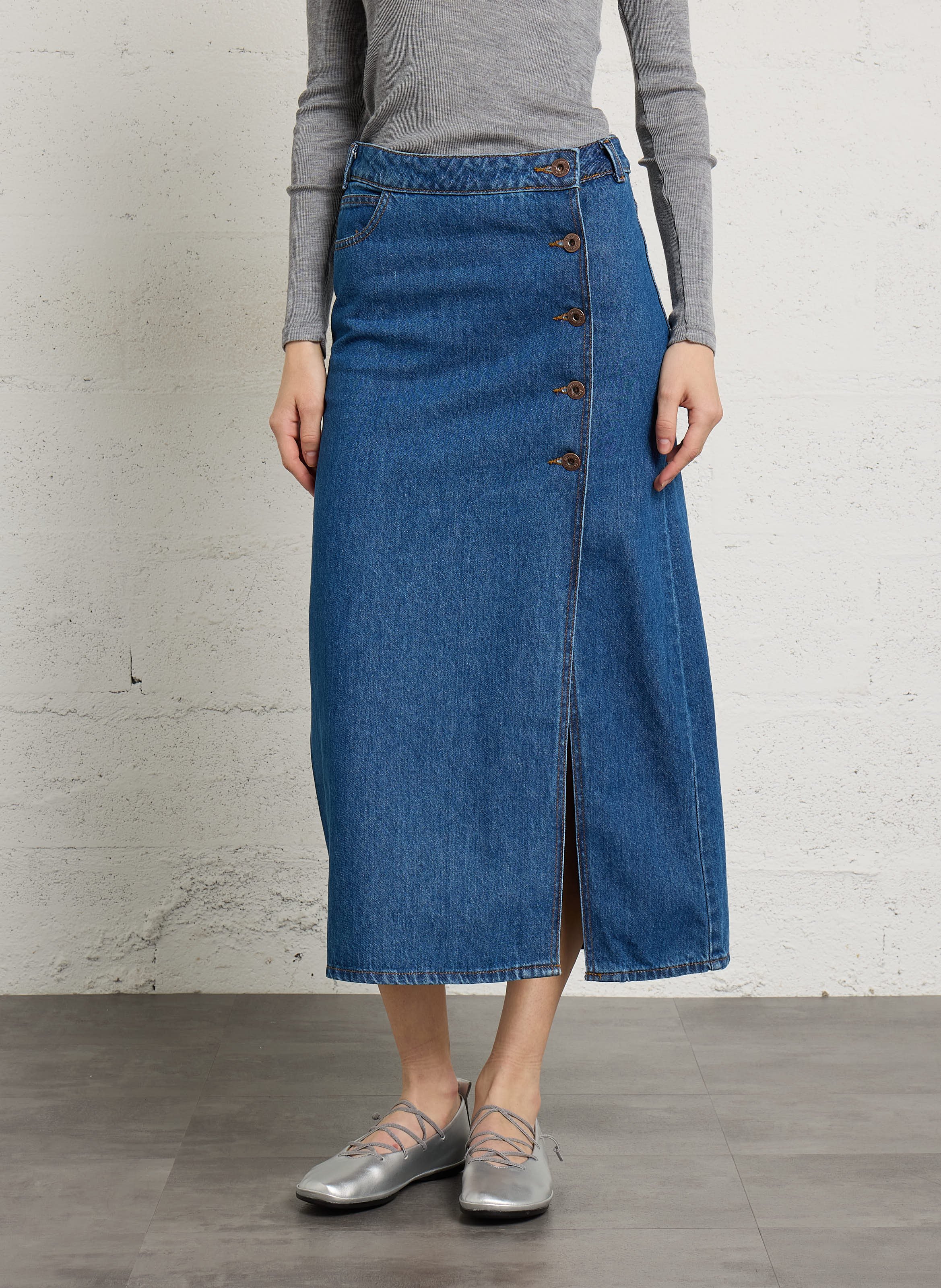 Jupe denim droite en coton BILLABONG Bleu