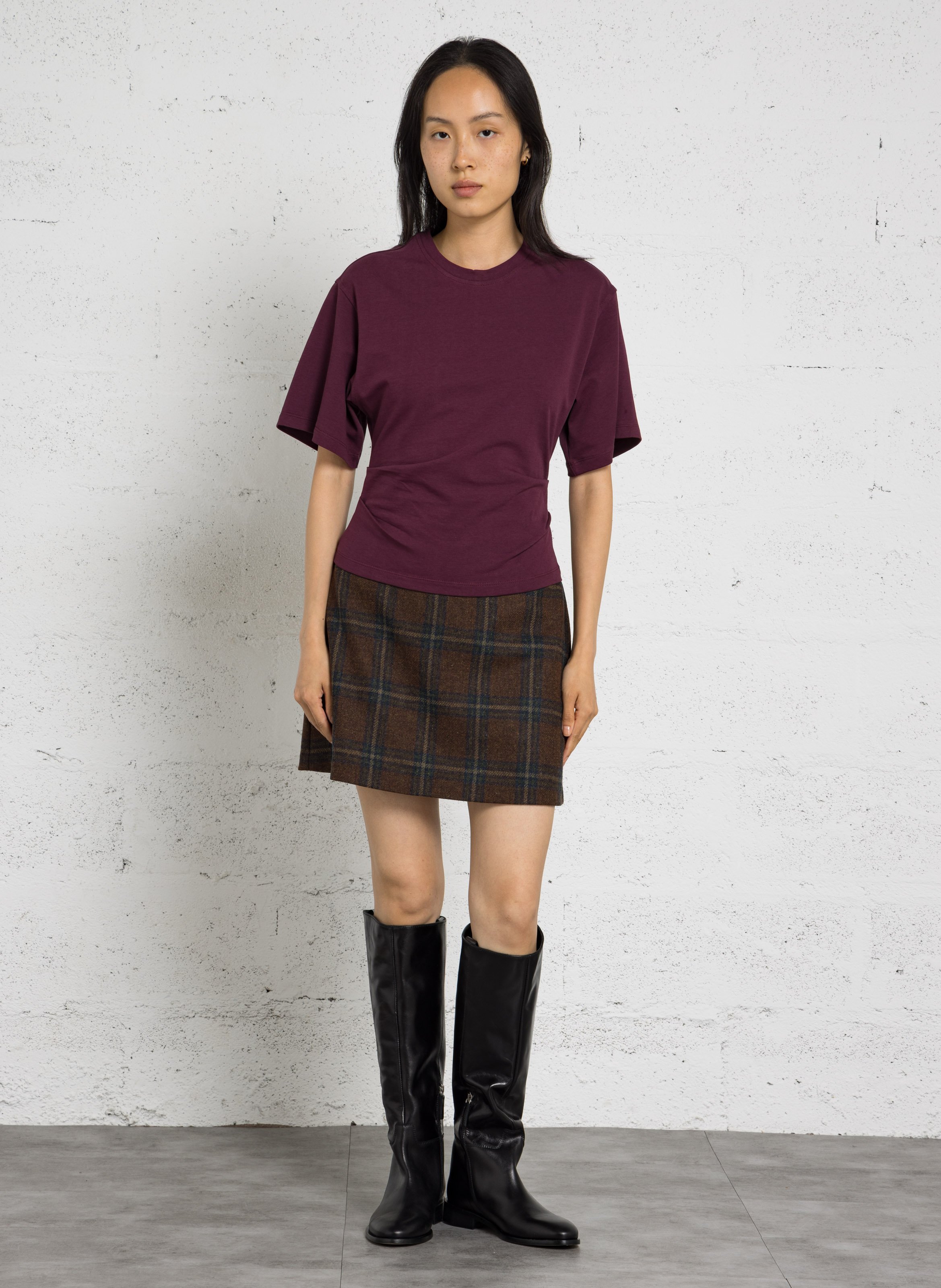 Tee-shirt manches courtes froncé en coton BERENICE Prune