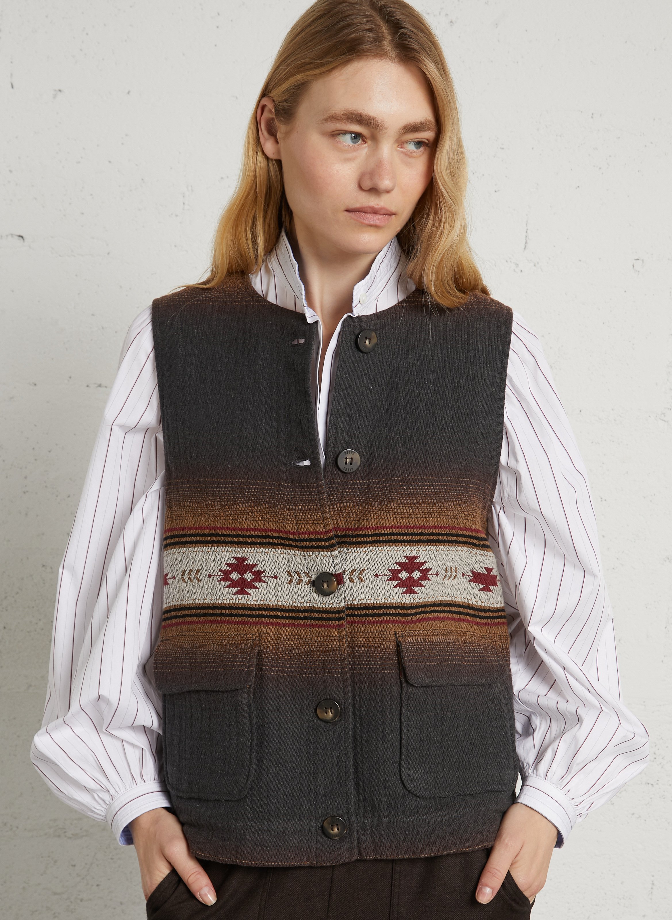 Sleeveless jacket in blended recycled cotton DIEGA Grey
