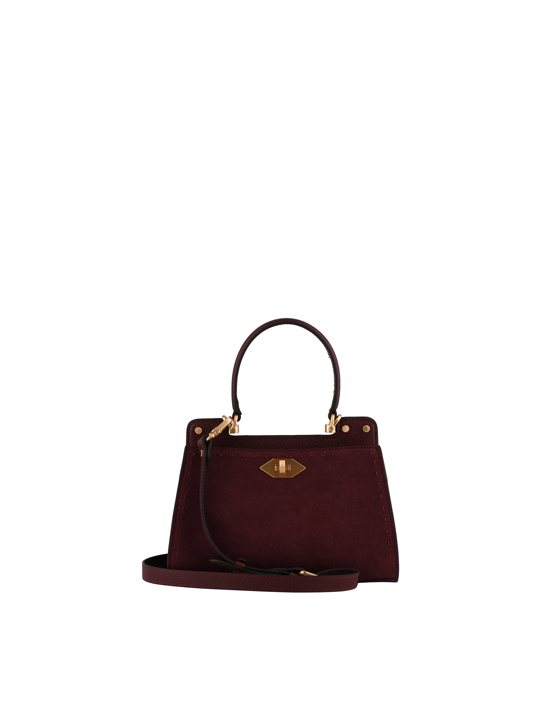 Cowhide leather handbag with a suede-effect finish POURCHET Red