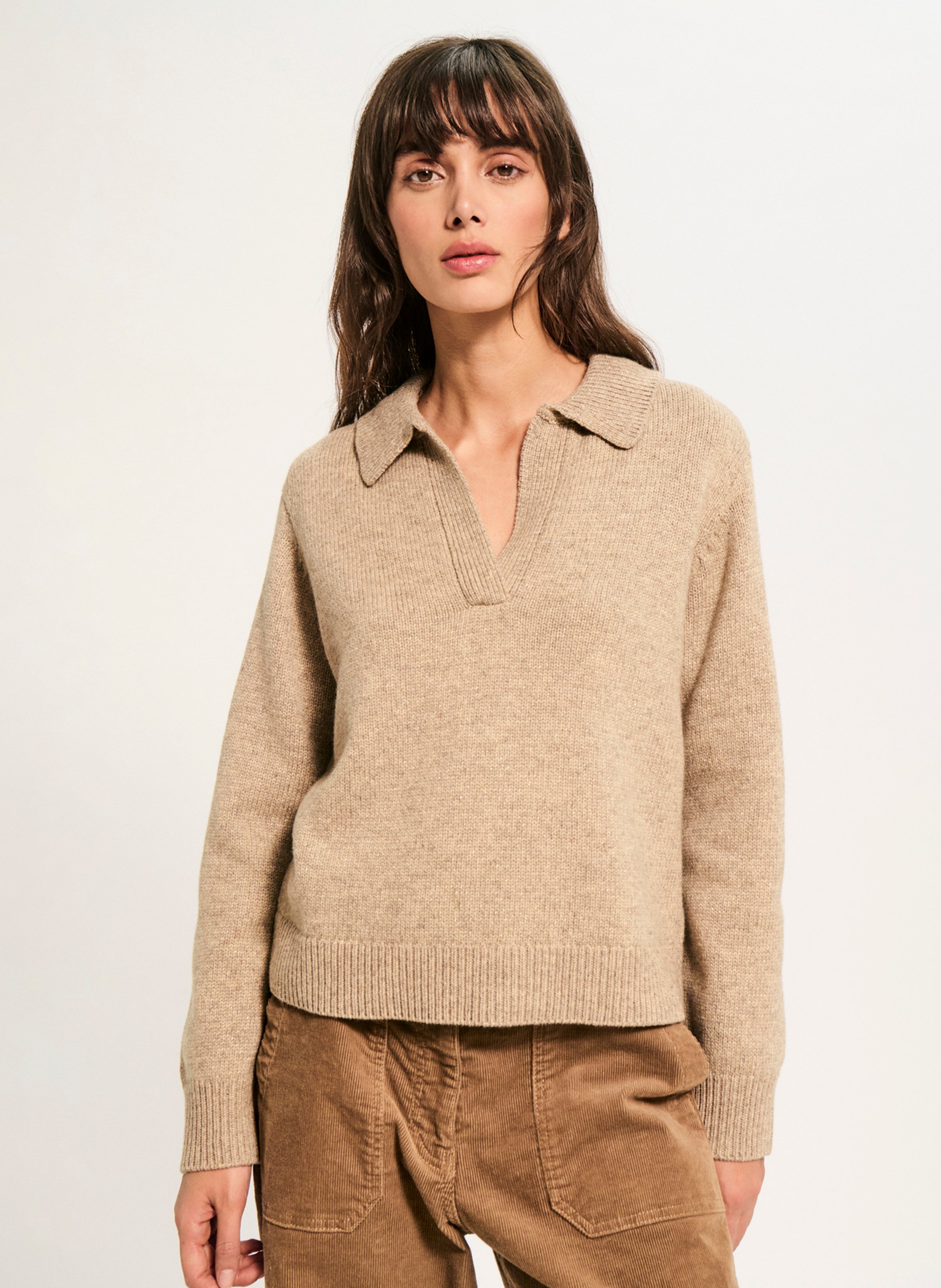 Pull col polo en laine mélangée PABLO Beige