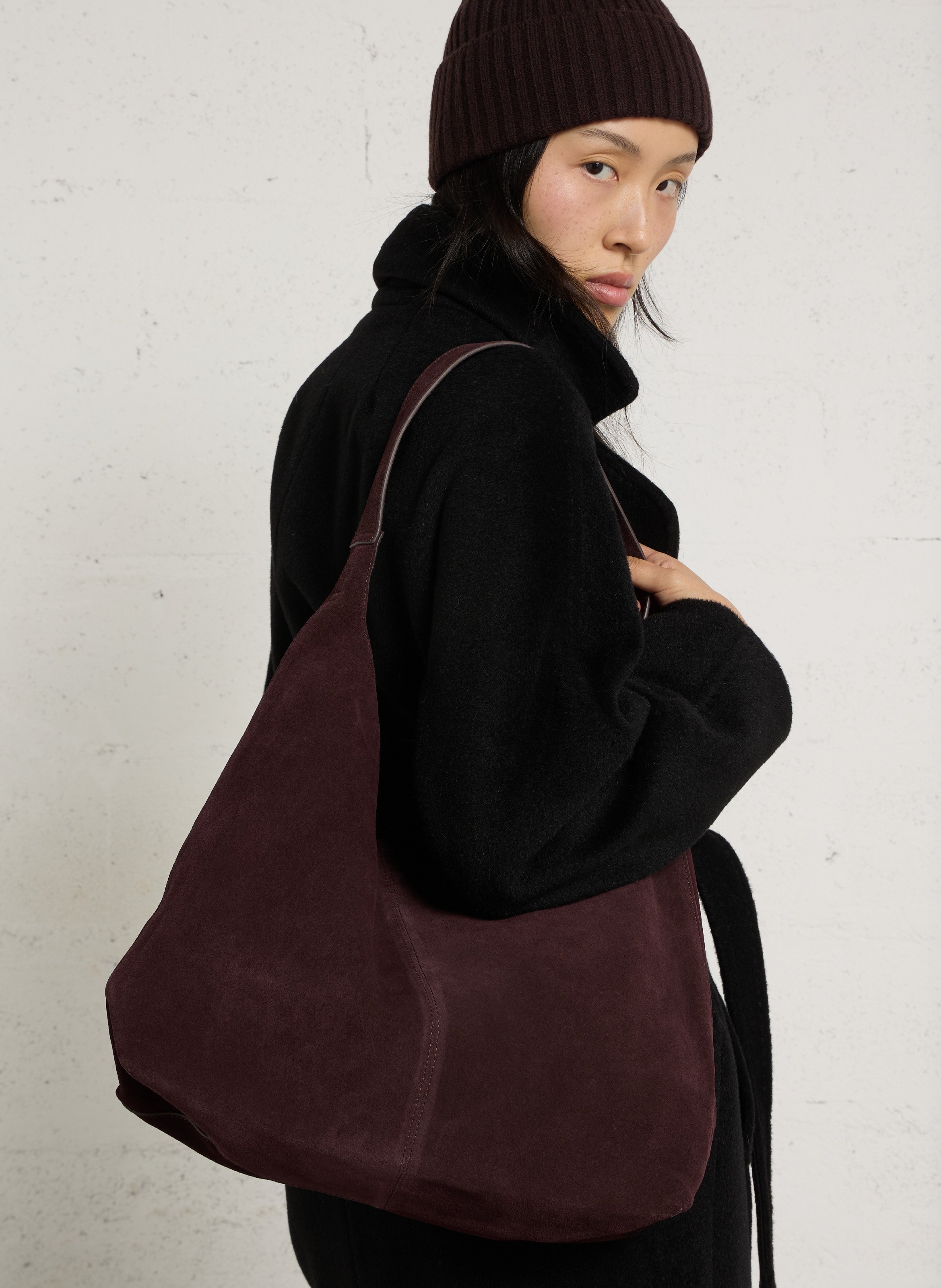 Suede leather bucket bag IKKS Plums