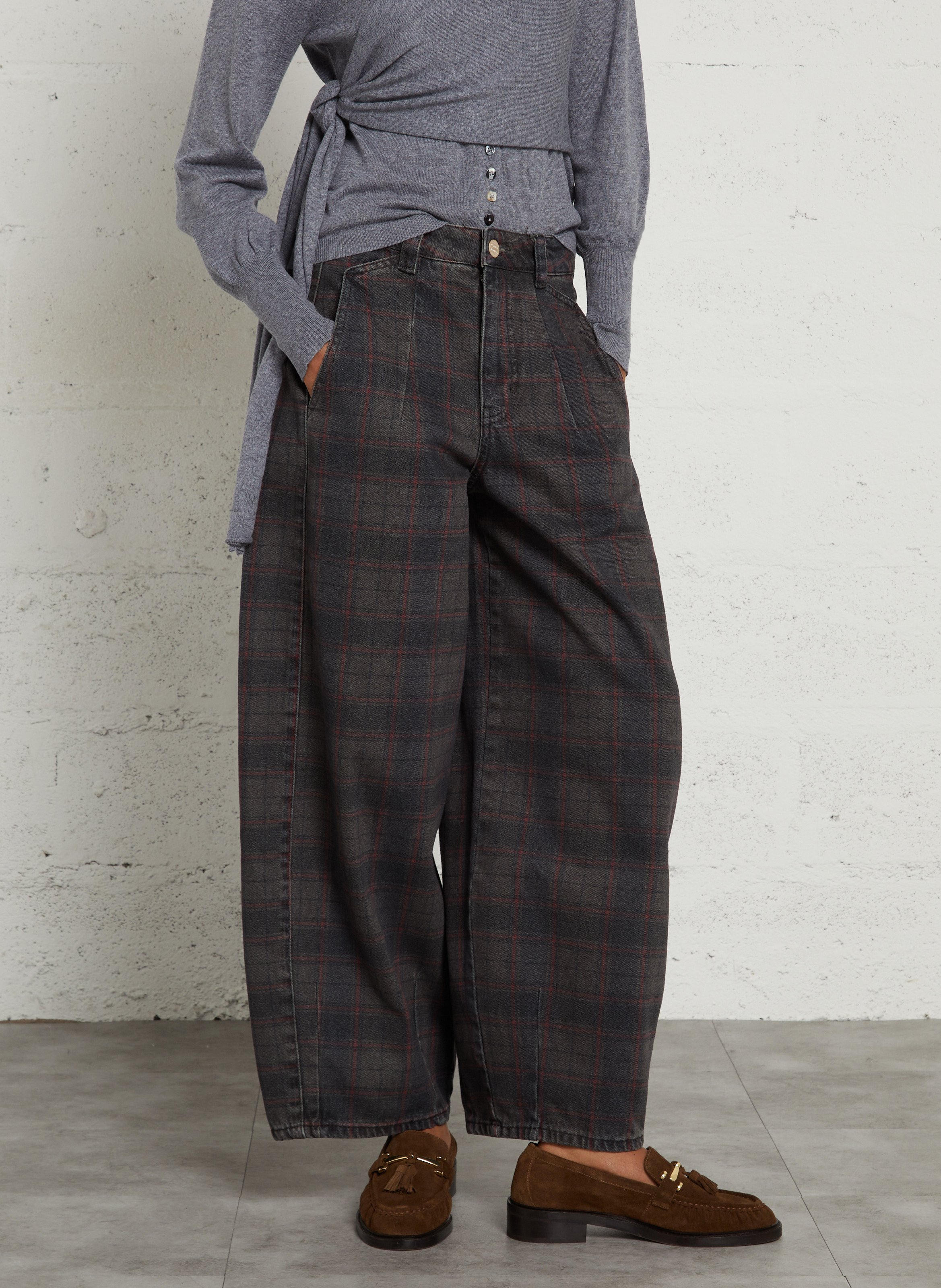 Wide-leg cotton plaid jeans DAMSON MADDER Multicolored
