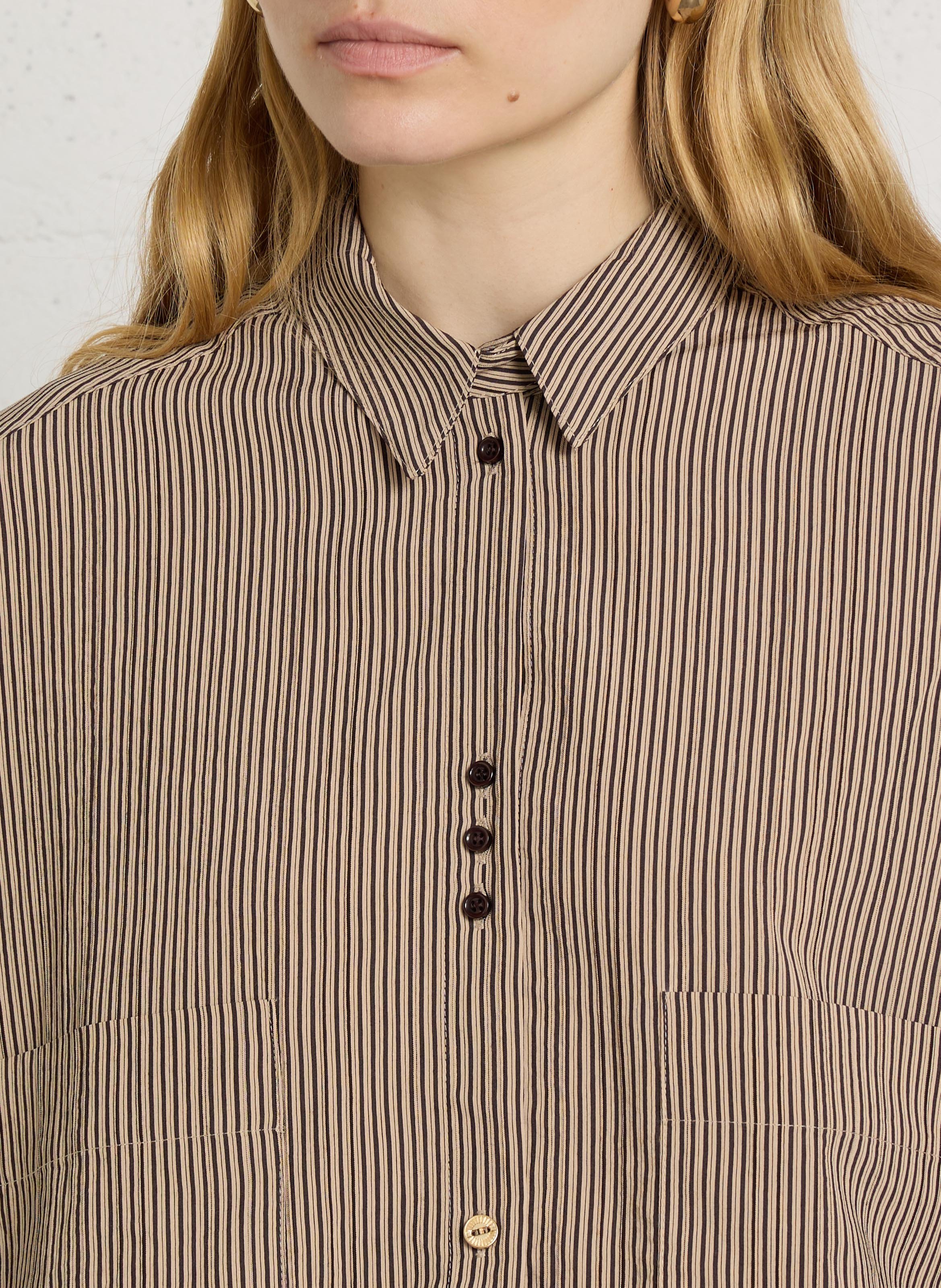 Loose-fit striped cotton shirt SESSUN Beige
