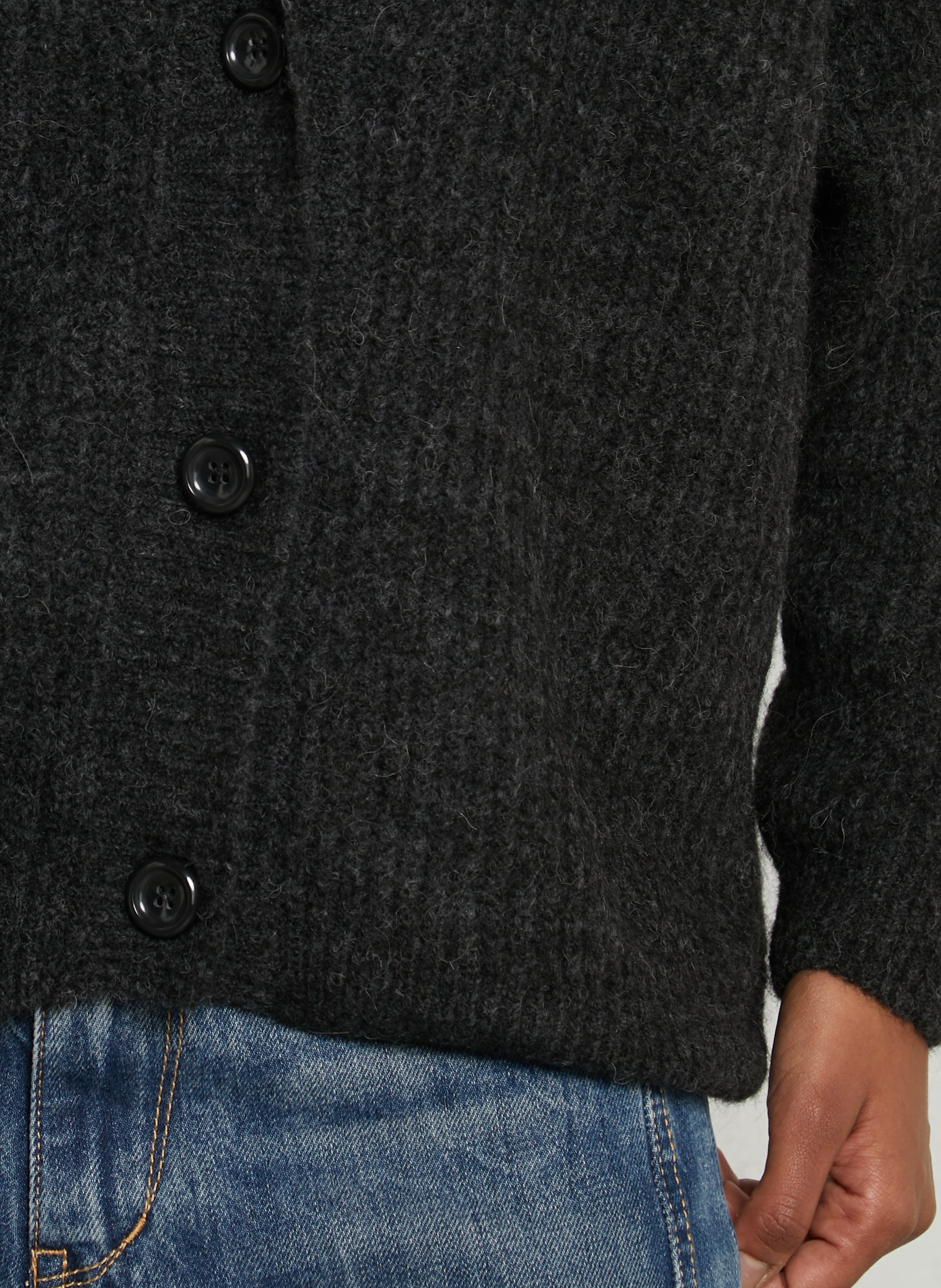 Loose-fit mixed-knit V-neck cardigan AMERICAN VINTAGE Grey