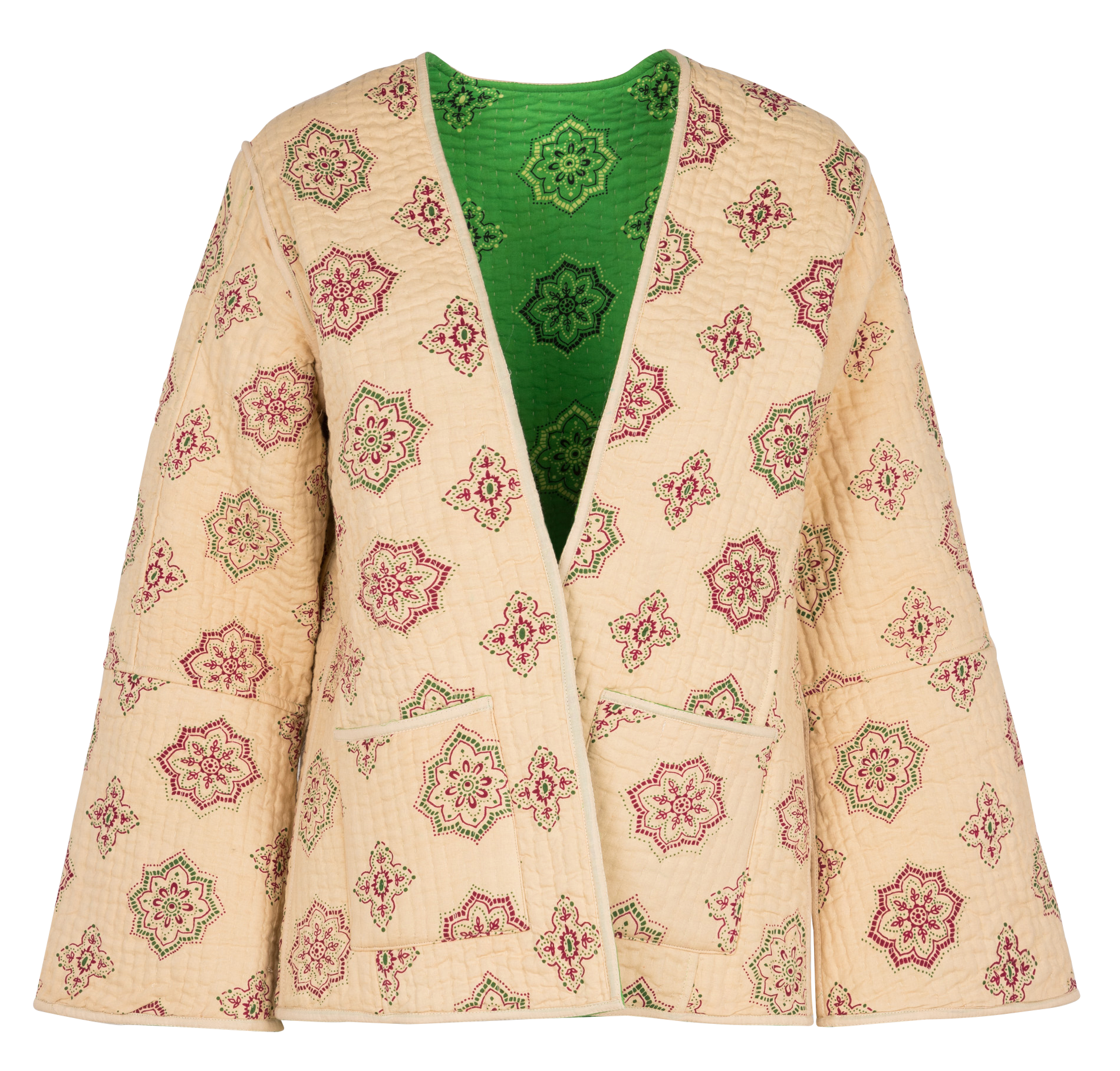 Veste kimono réversible en coton imprimé  SWILDENS Vert