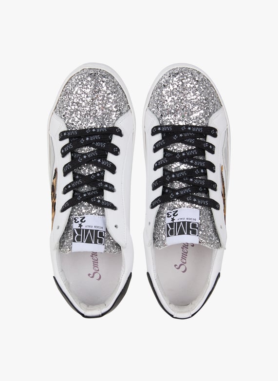 Baskets basses en cuir a paillettes Blanc