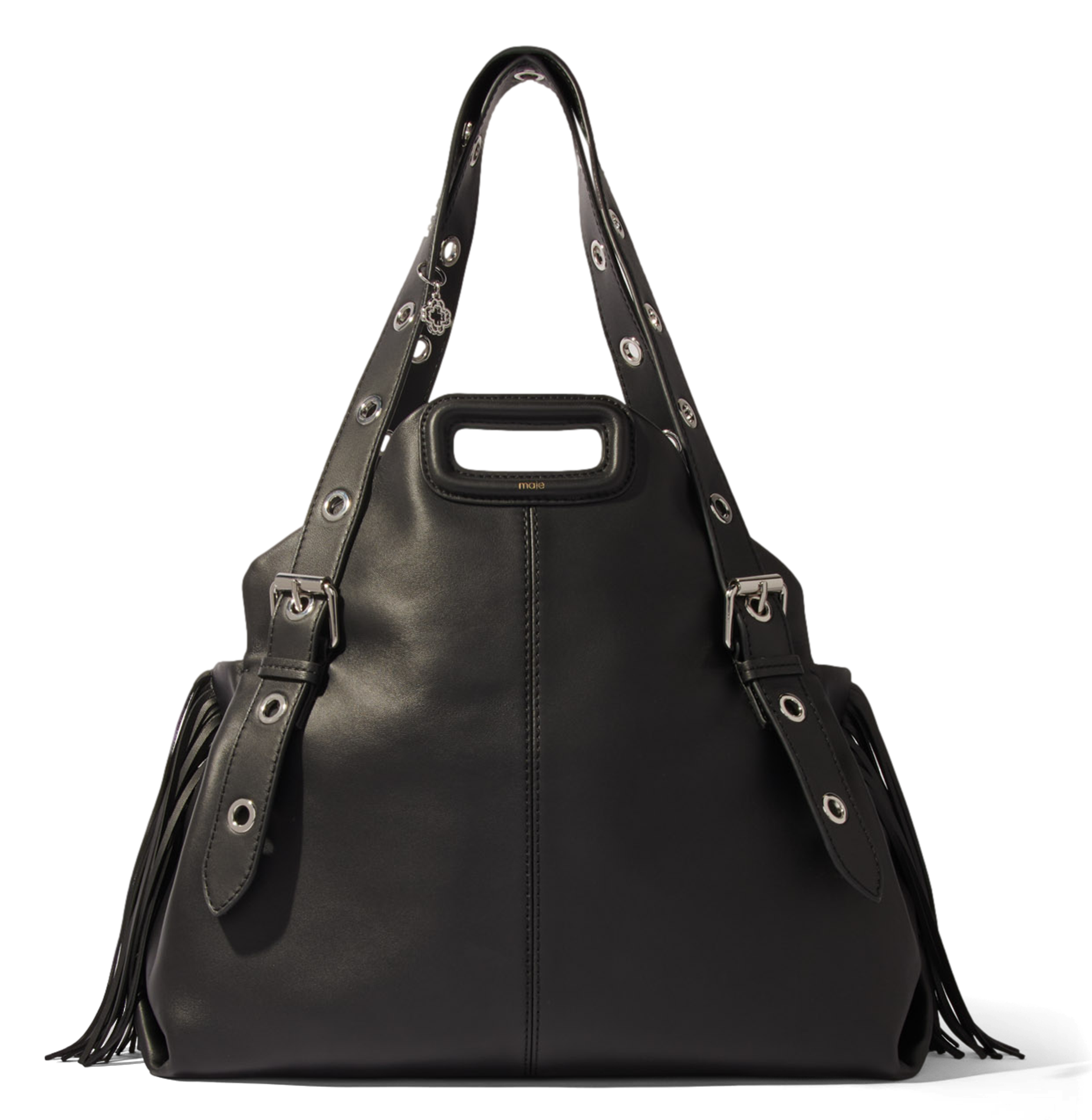 Grand sac shopping en cuir MAJE Noir