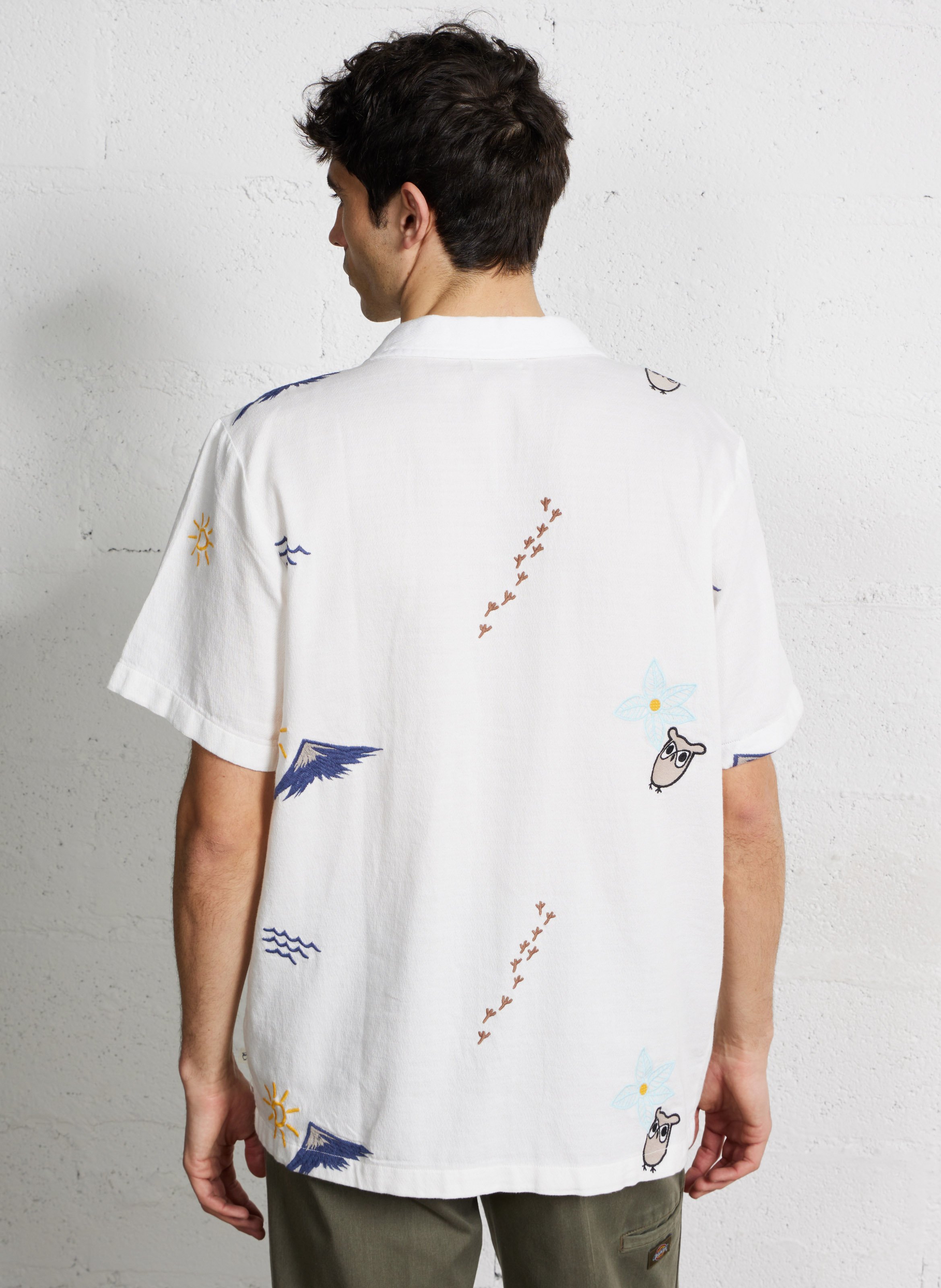 Chemise col classique brodée en coton KNOWLEDGE COTTON APPAREL Blanc