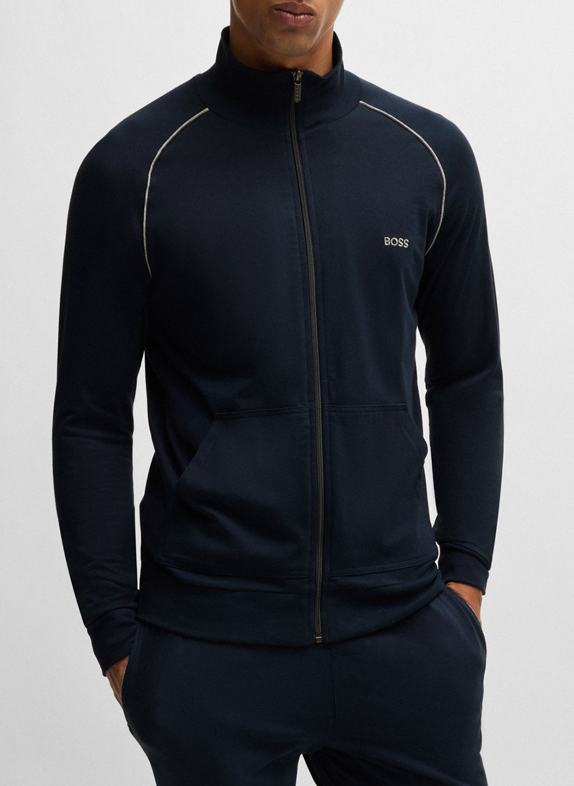 High-neck cotton-blend jacket Blue