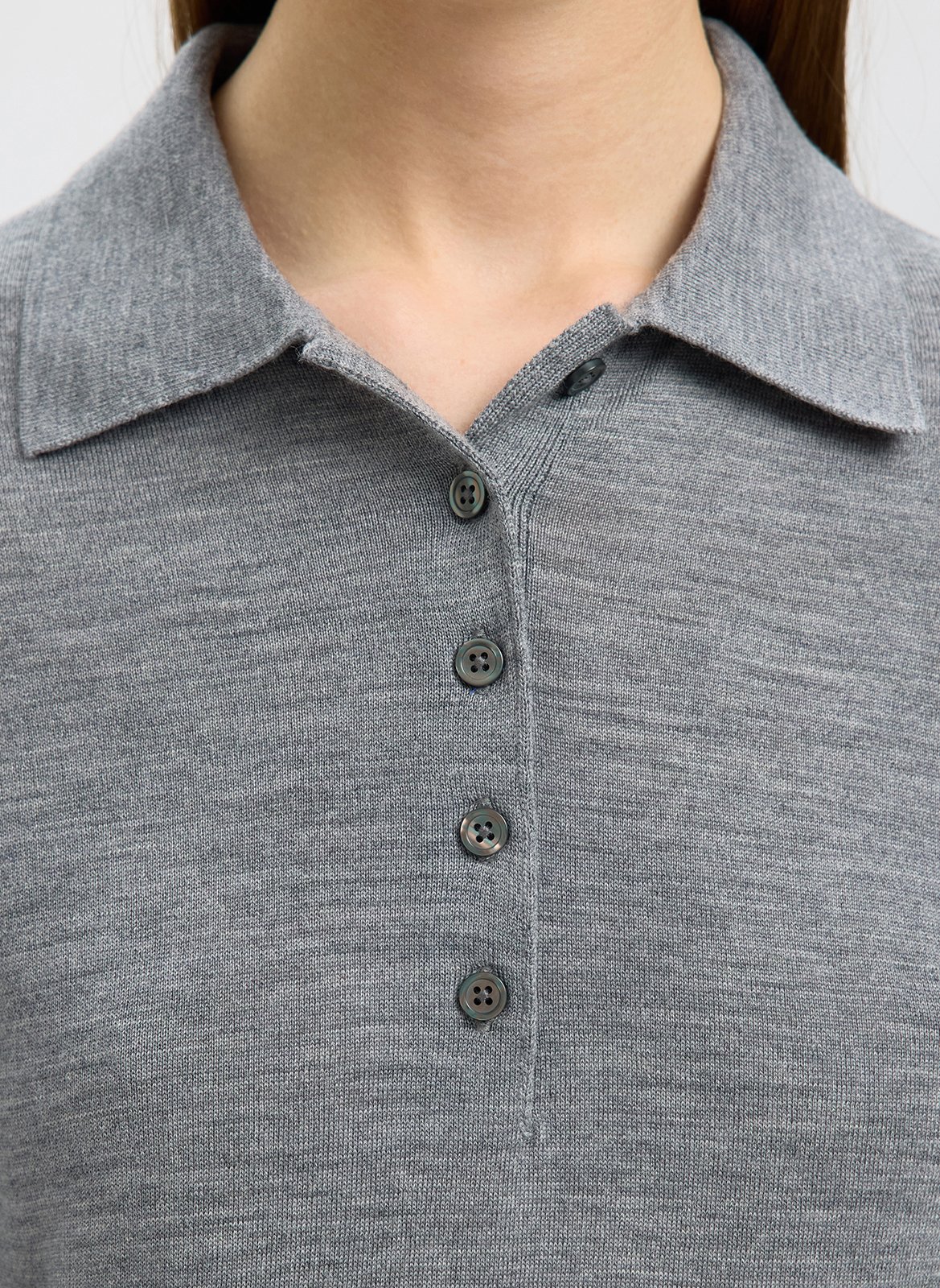 Heathered wool long-sleeve polo SELECTED Grey