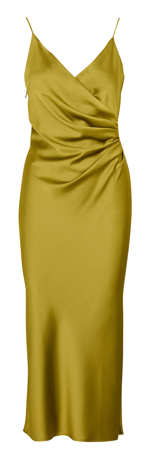Robe midi drapée à bretelles en satin IMPERIAL Jaune