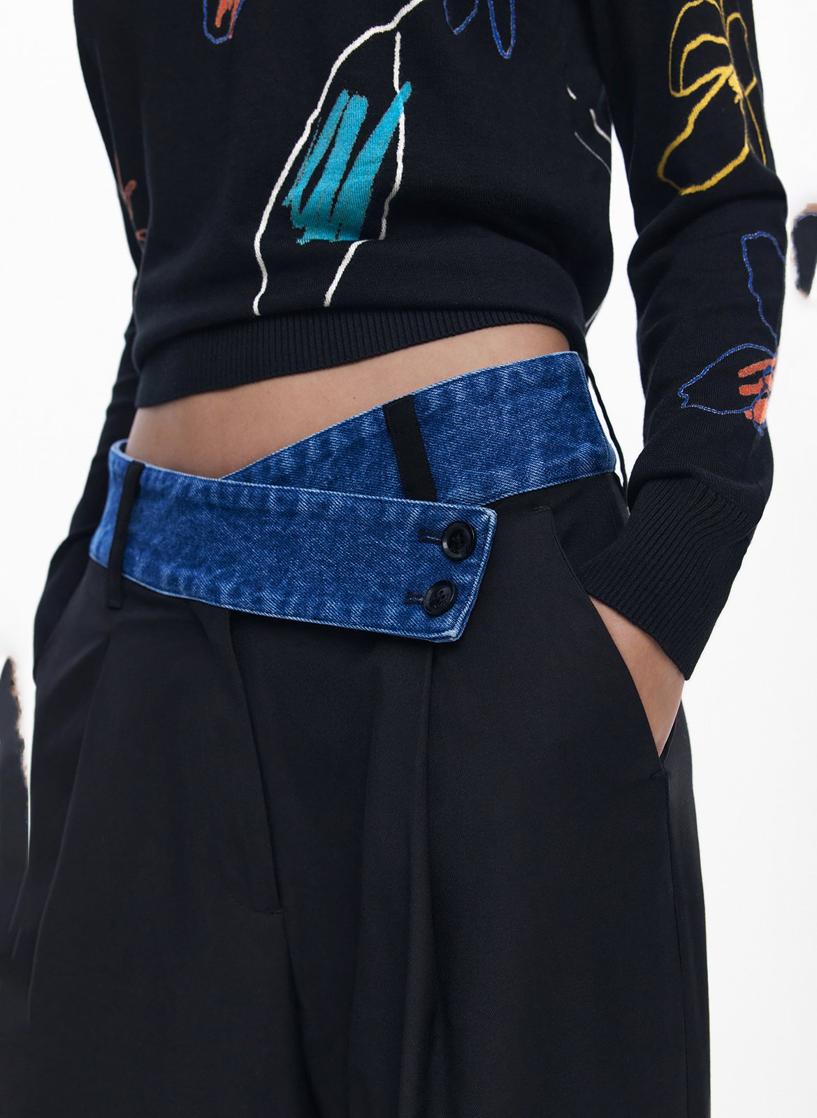 Pantaloni tailleur larghi DESIGUAL Nero