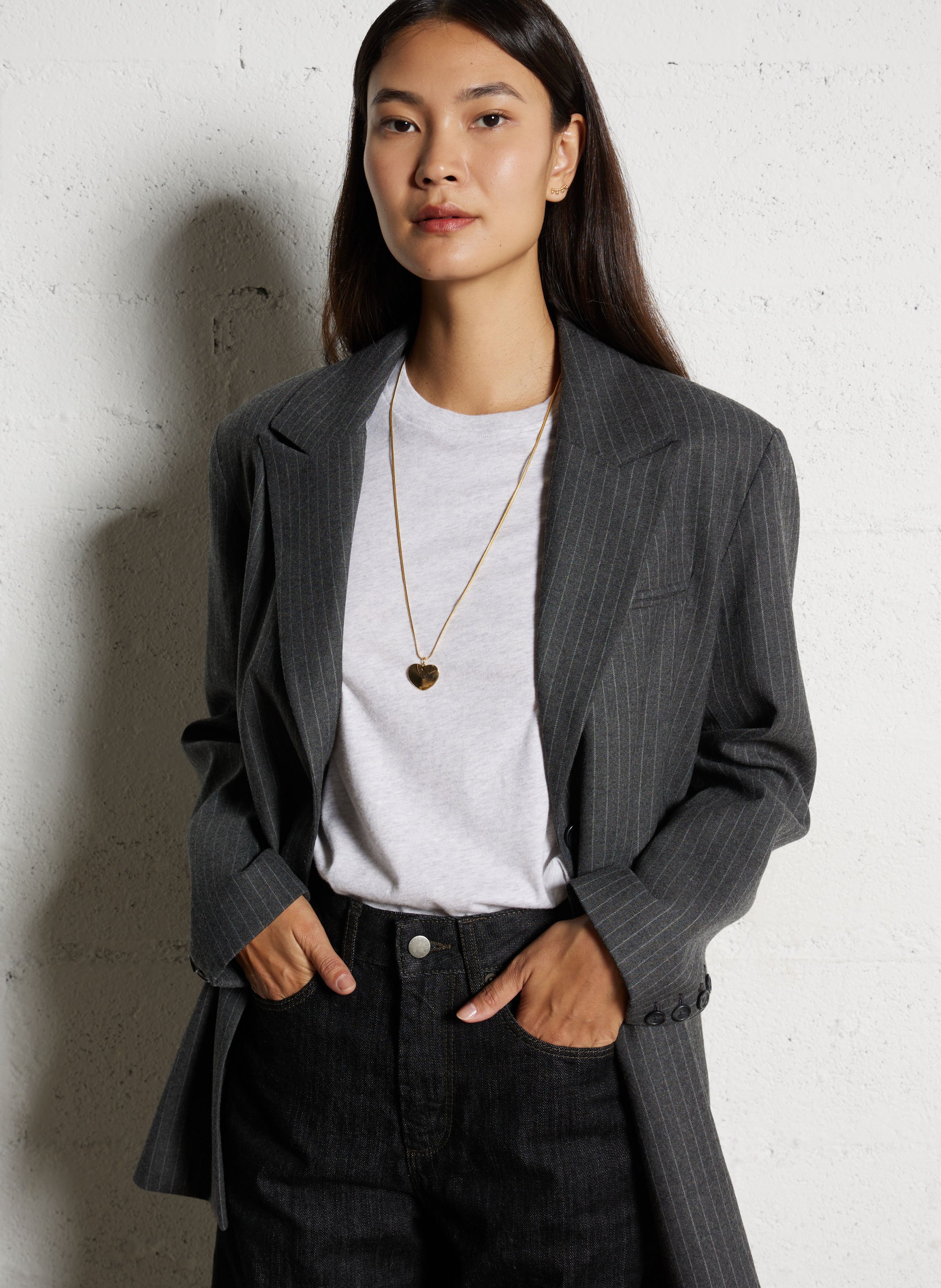 Veste ample col tailleur rayée  DES PETITS HAUTS Gris