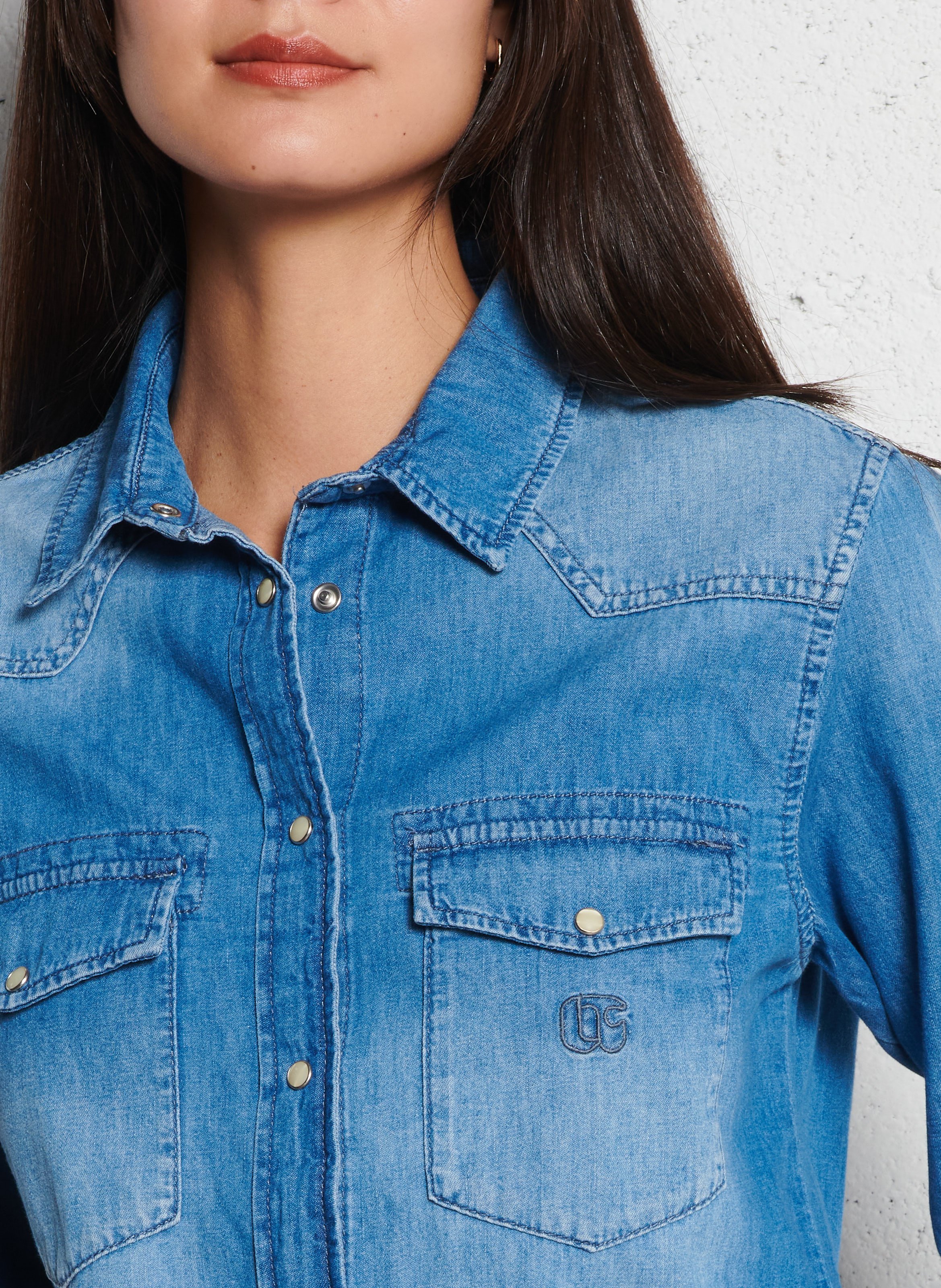 Chemise droite boutonnée en jean LE TEMPS DES CERISES Bleu