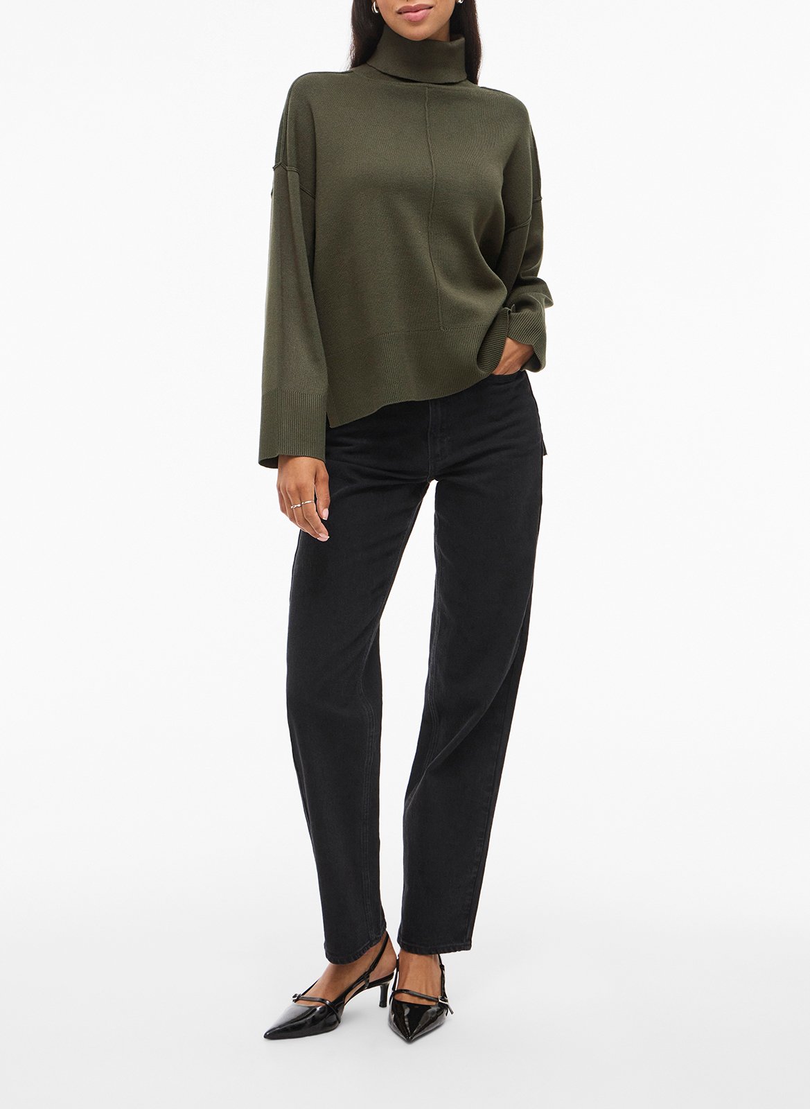 Pull col roulé ample uni VILA Vert