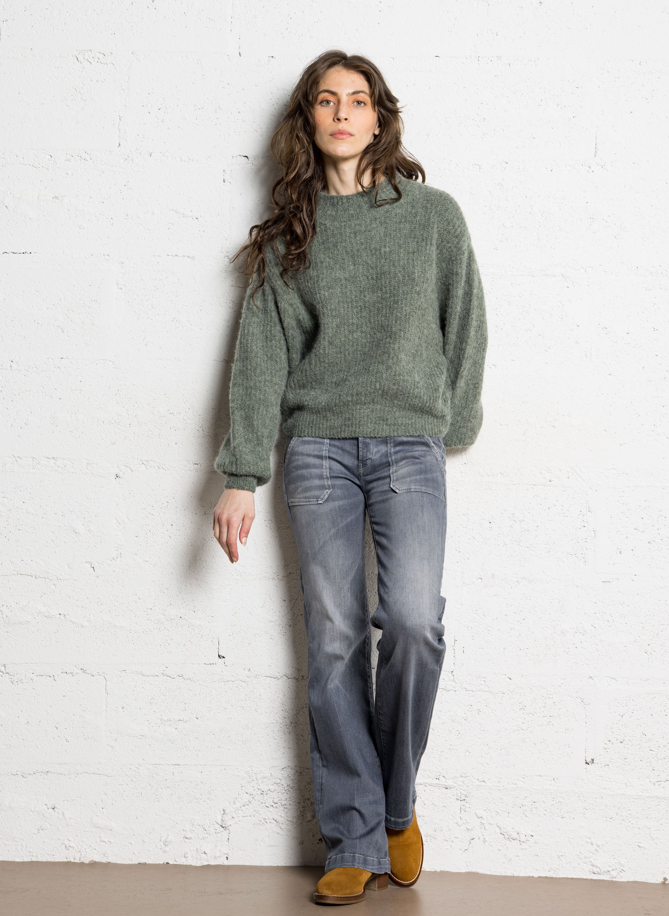 Jean évasé en coton mélangé LE TEMPS DES CERISES Gris