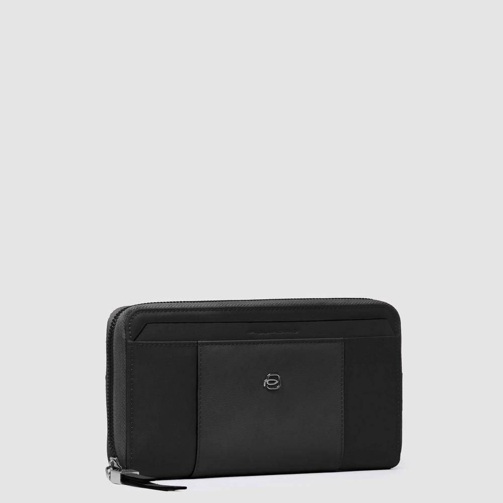 Women's zip-around wallet with 4 compartments, including a coin pocket, credit card slots, and RFID protection. PIQUADRO Black