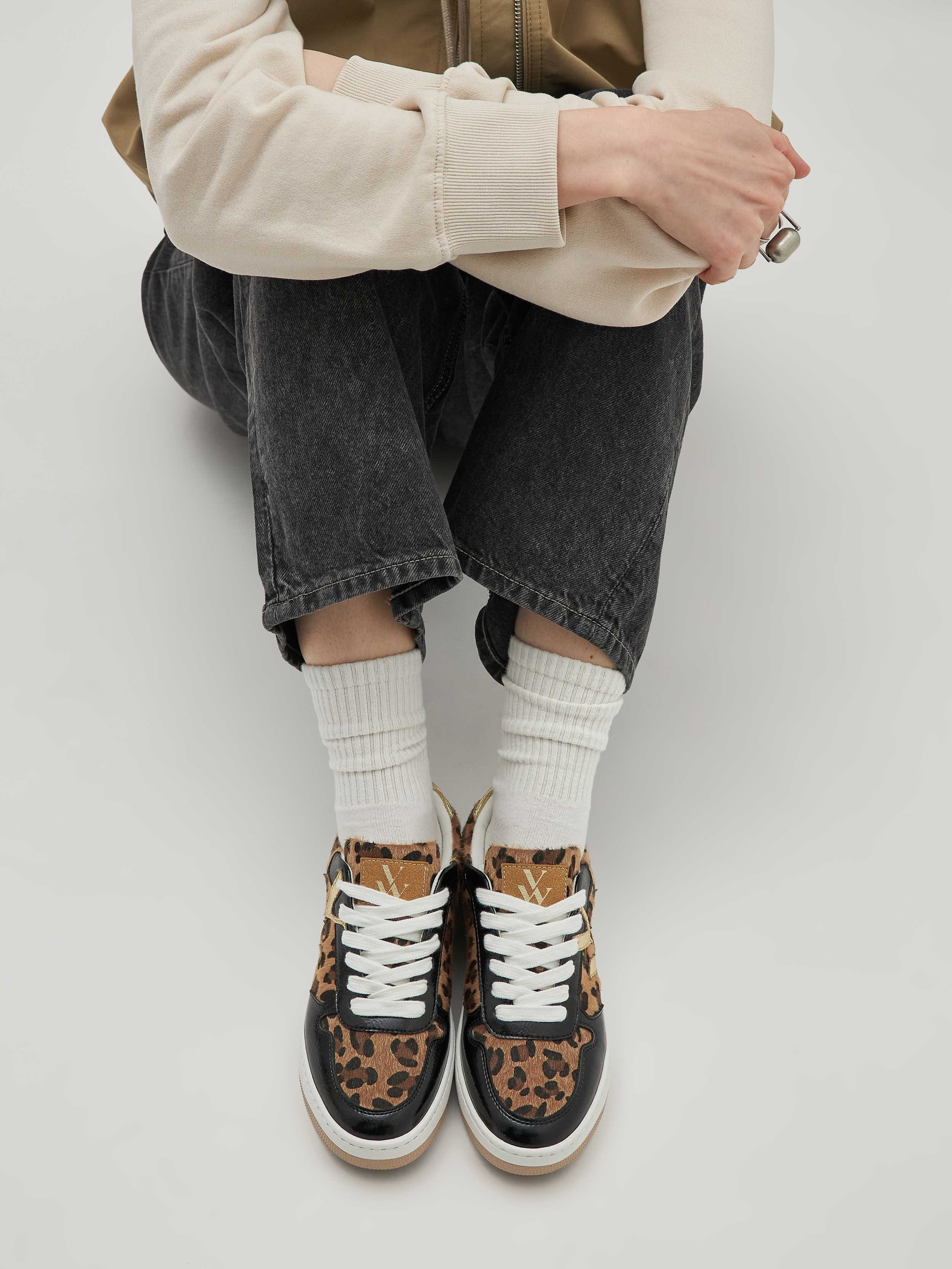 Leopard Low-Top Sneakers in Pony Effect VANESSA WU Brown