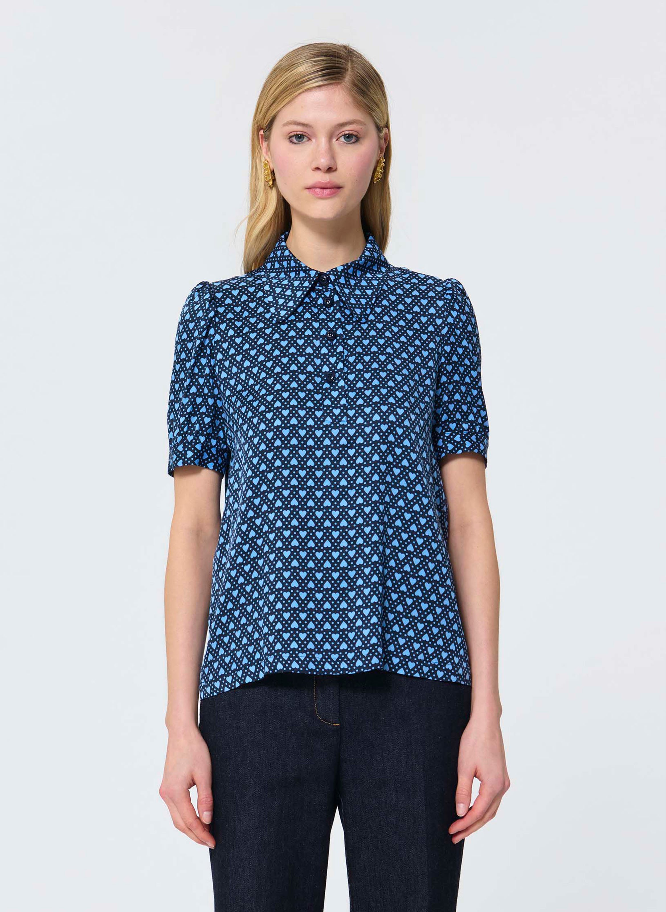 Polo a maniche corte con motivi a cuori TARA JARMON Blu