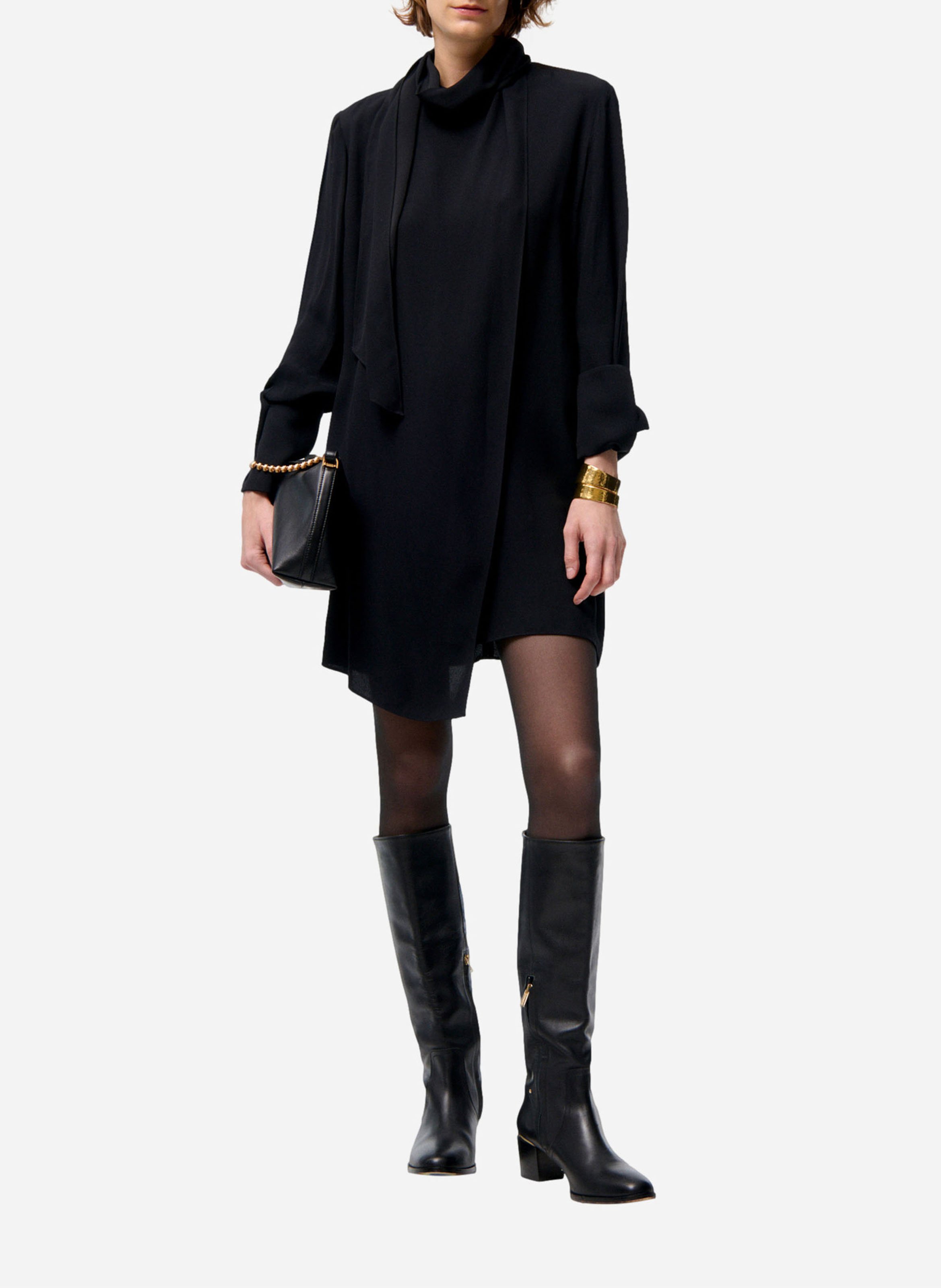 Korte jurk met strikkraag VANESSA BRUNO Zwart