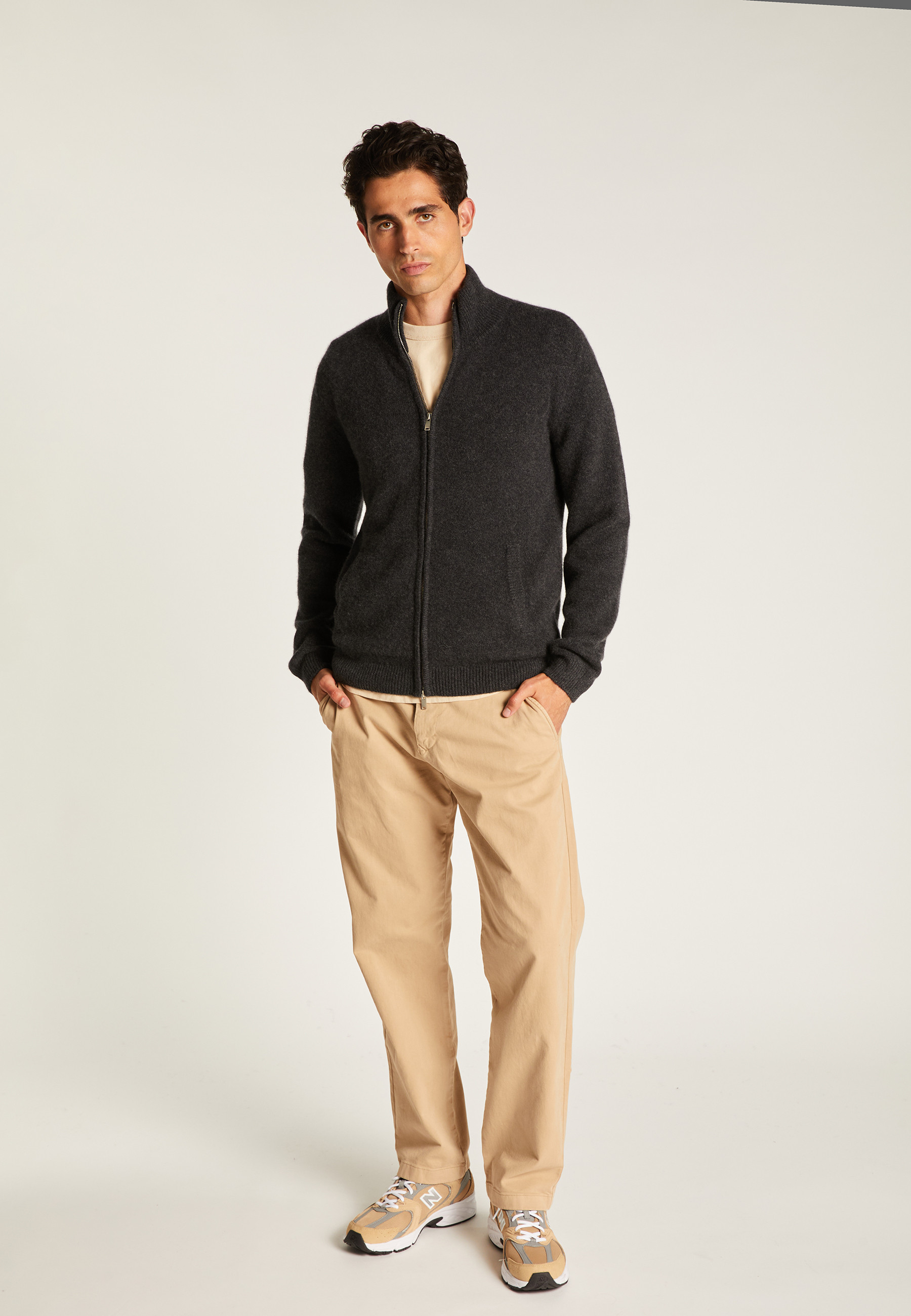 4-ply cashmere zip-up vest MAISON MONTAGUT Grey