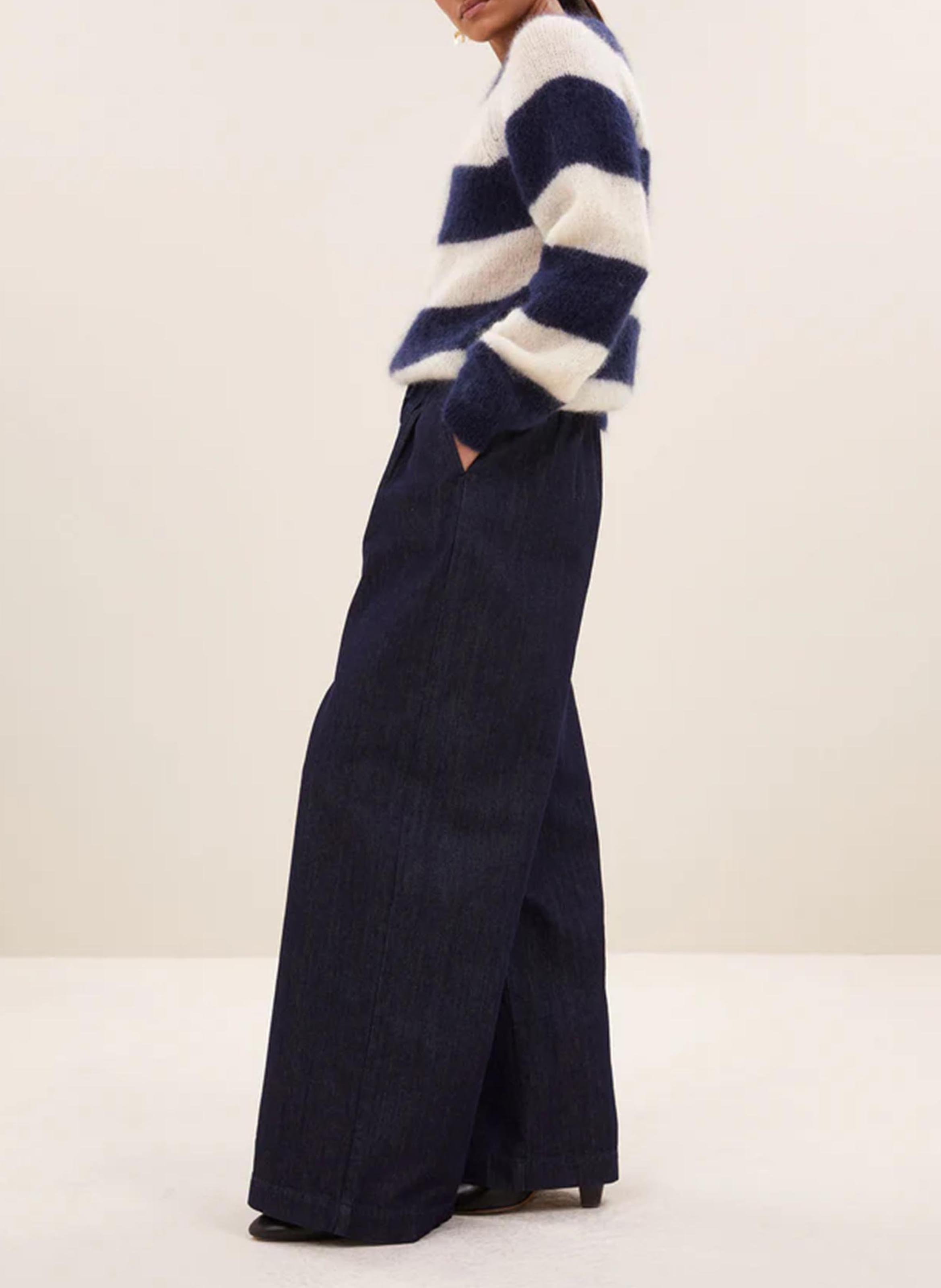 Effen trui van wolmix met lange mouwen en kant BY BAR Blauw