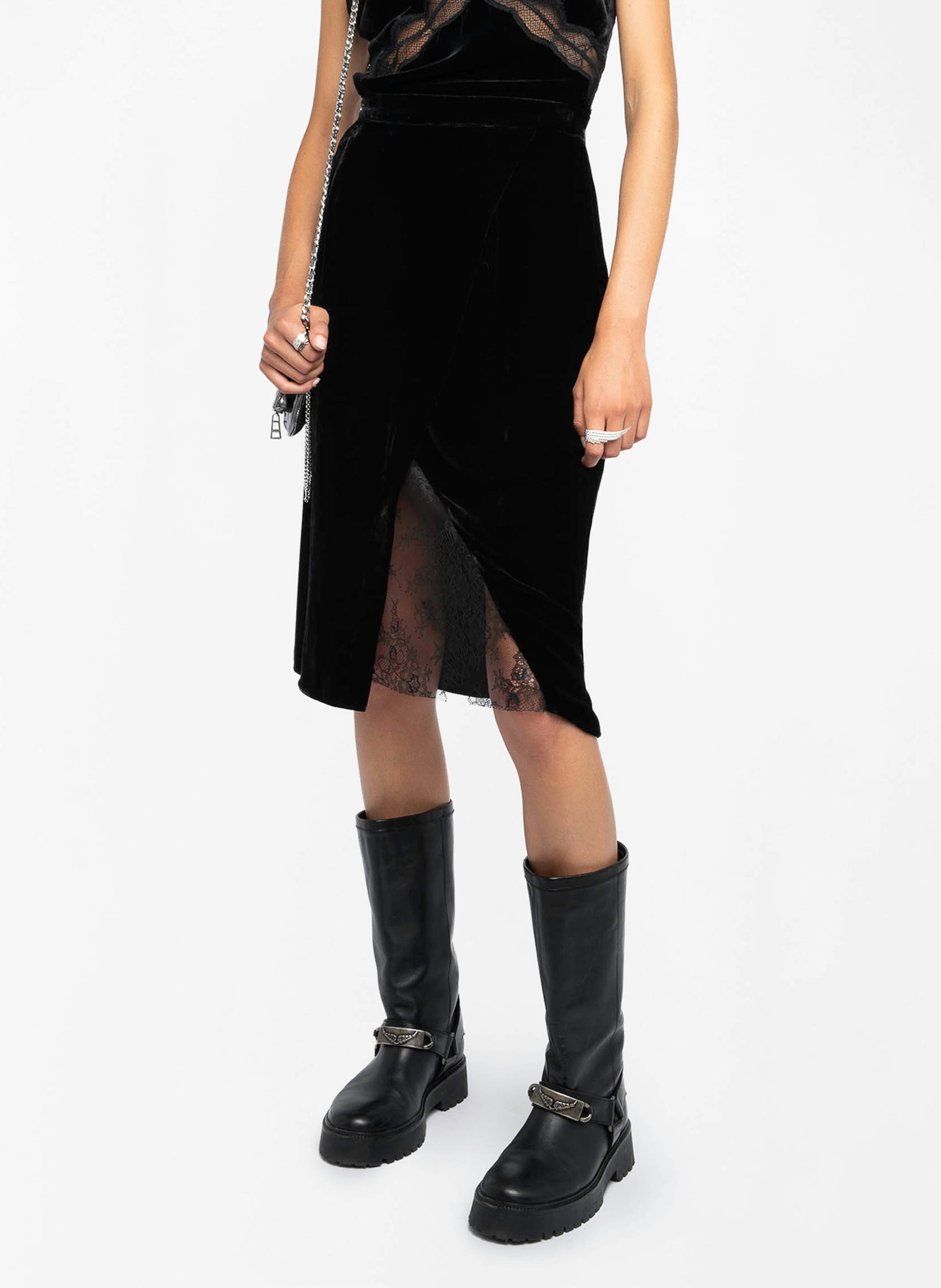 Jupe droite midi en velours ZADIG&amp;VOLTAIRE Noir